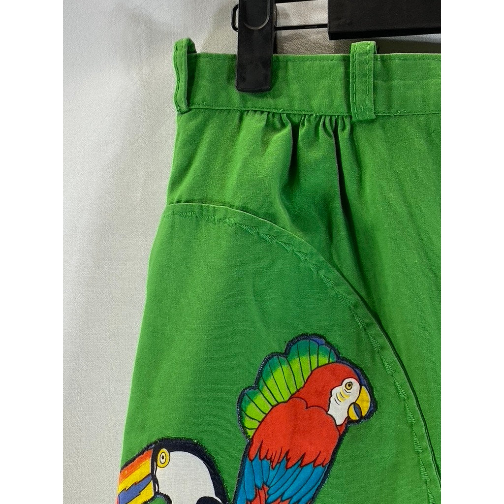 VINTAGE Women's Green Toucan/Parrot Graphic Knee Length A-Line Skirt SZ S