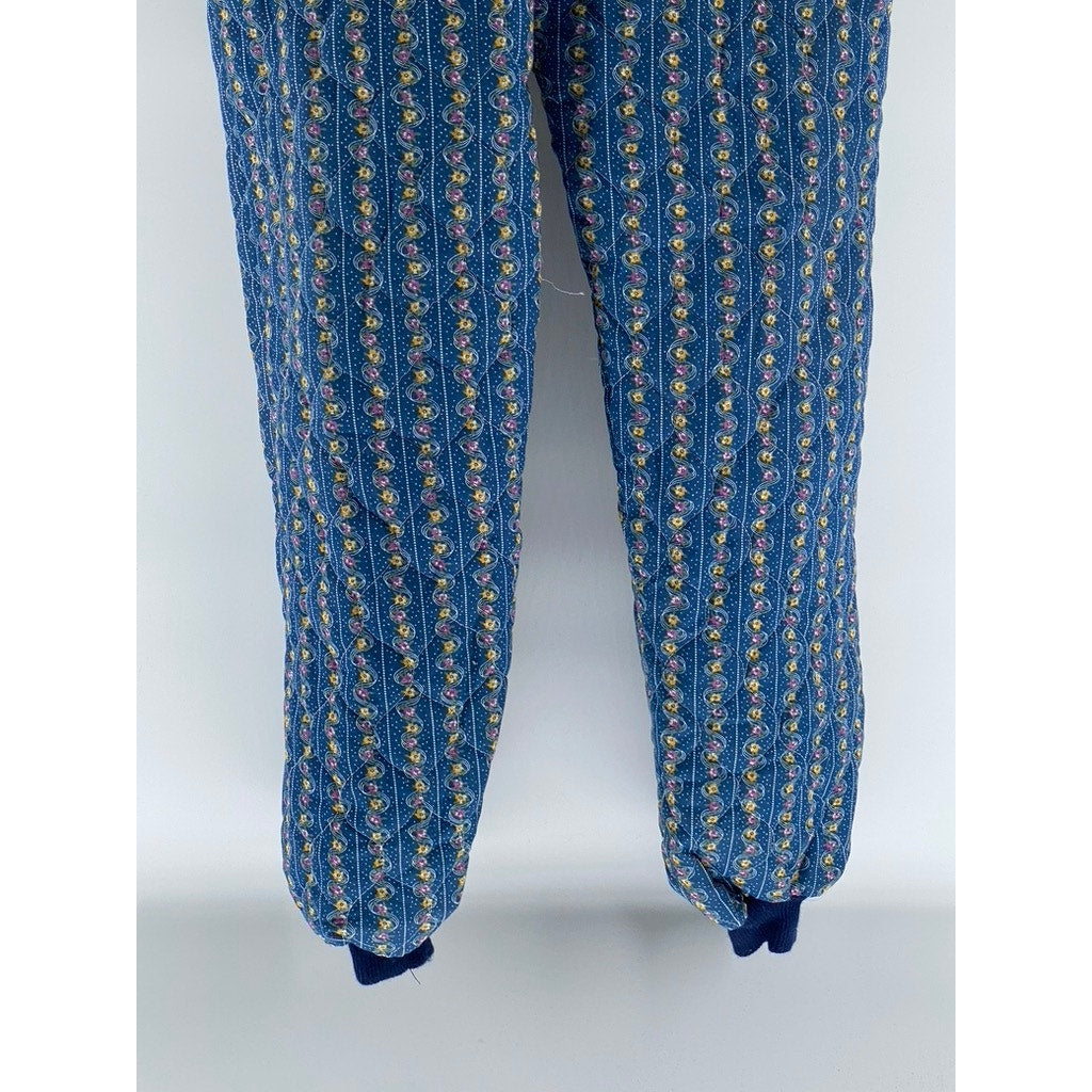 LILLIAN LOROW Women's Blue 1970's Liberty Floral Quilted Belted Jumpsuit SZ S
