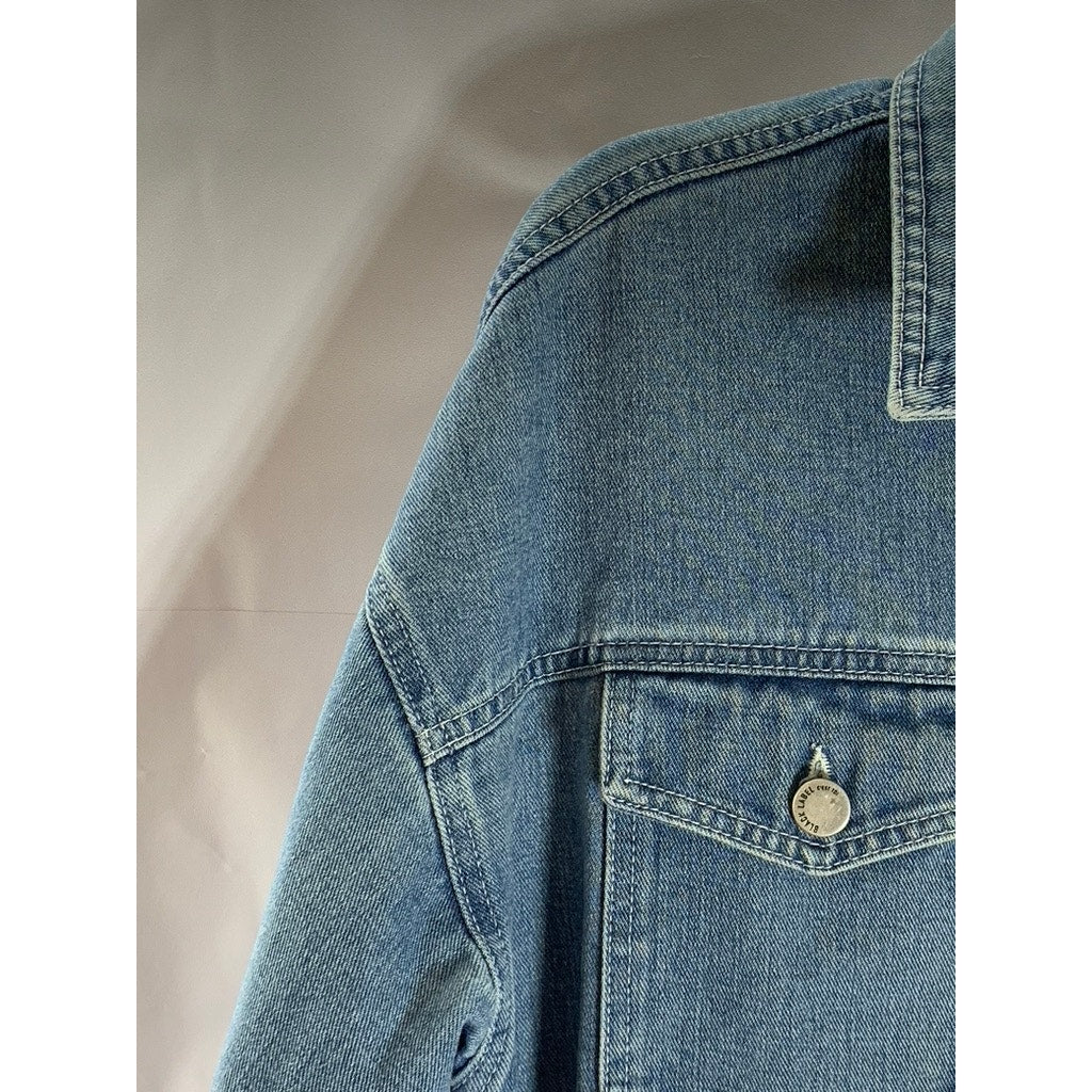 BLACK LABEL By C'EST TOI Women's Blue Denim Button-Up Belted Long Sleeve Top SZM