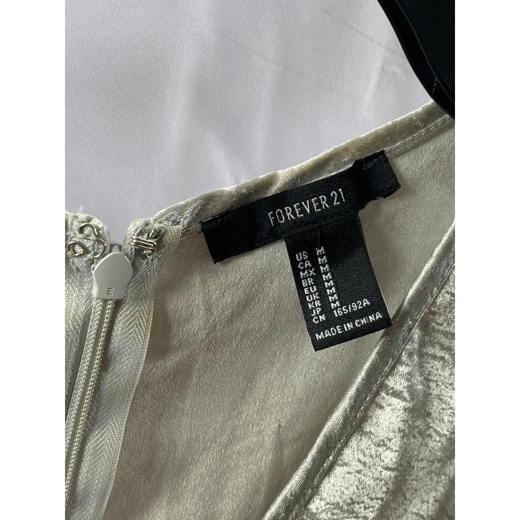 FOREVER 21 Women’s Silver Metallic V-Neck Cut-Out Short Sleeve Mini Dress SZ M