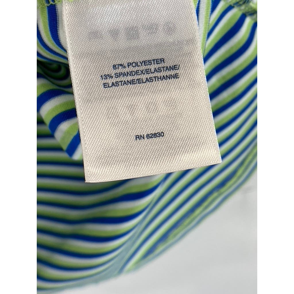 LANDS' END Men's Green/Blue Striped Shoe Graphic Short Sleeve Polo SZ M