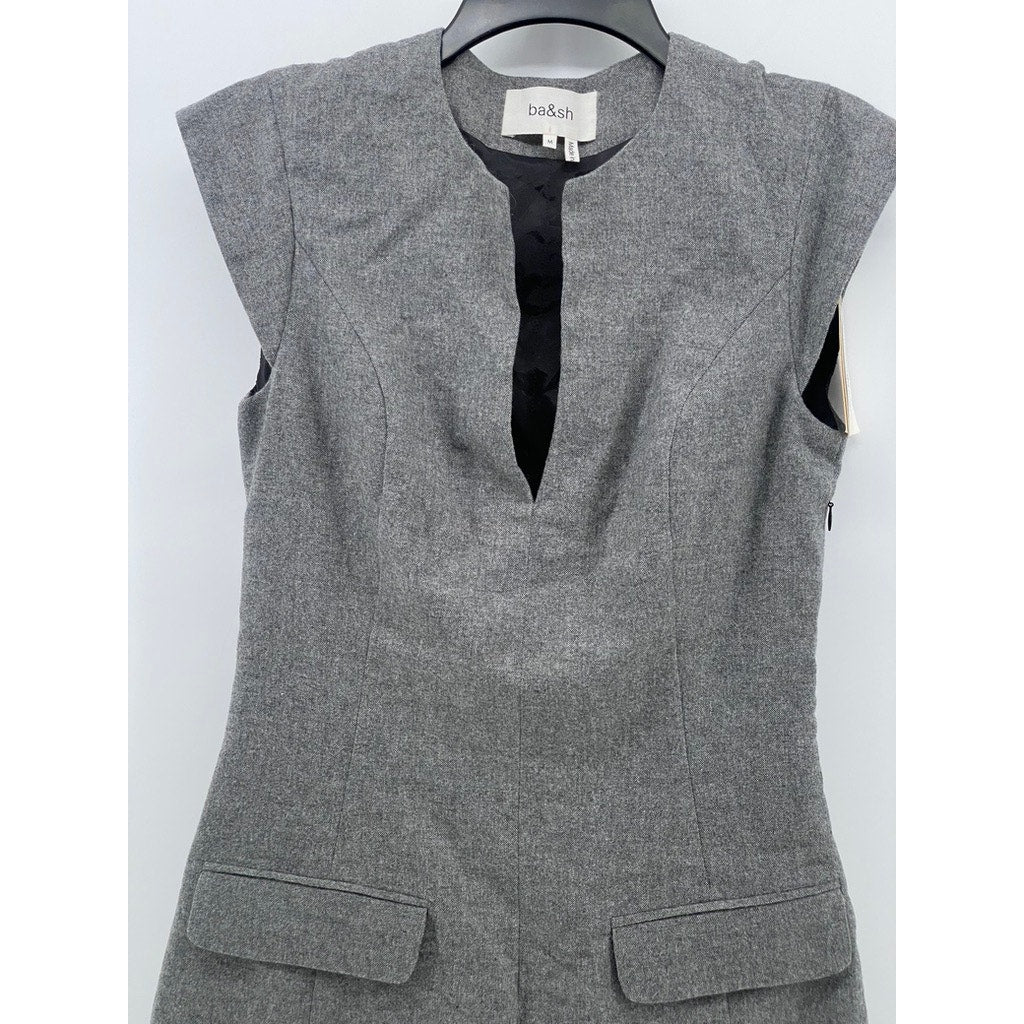 BA&SH Women's Charcoal Gray Dornelle Spilt Neck Padded Cap Sleeve Mini Dress SZM