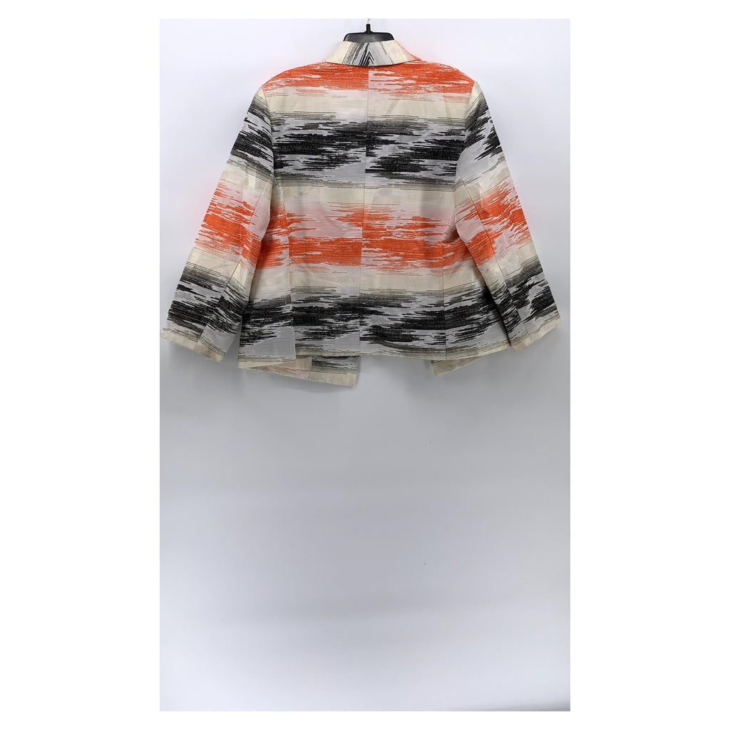 KASPER Women's Orange-Black-Beige Printed Open-Front 3/4 Sleeve Blazer SZ 18