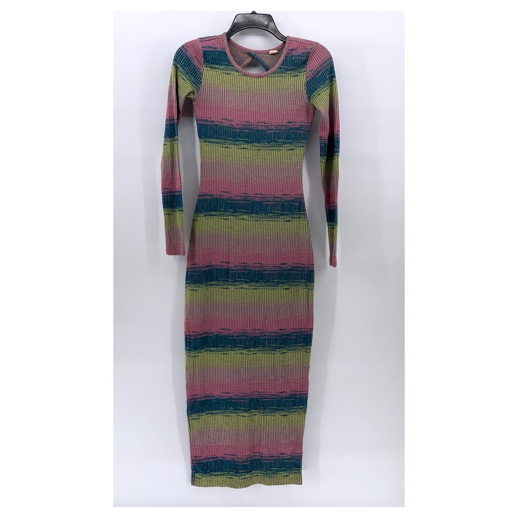 DAILY PRACTICE Women's Mulitcolor Striped Rib Cutout Bodycon Dress SZ 2XS