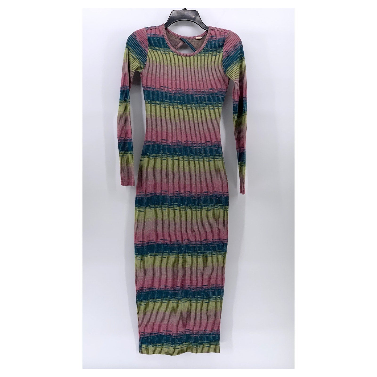 DAILY PRACTICE Women's Mulitcolor Striped Rib Cutout Bodycon Dress SZ 2XS