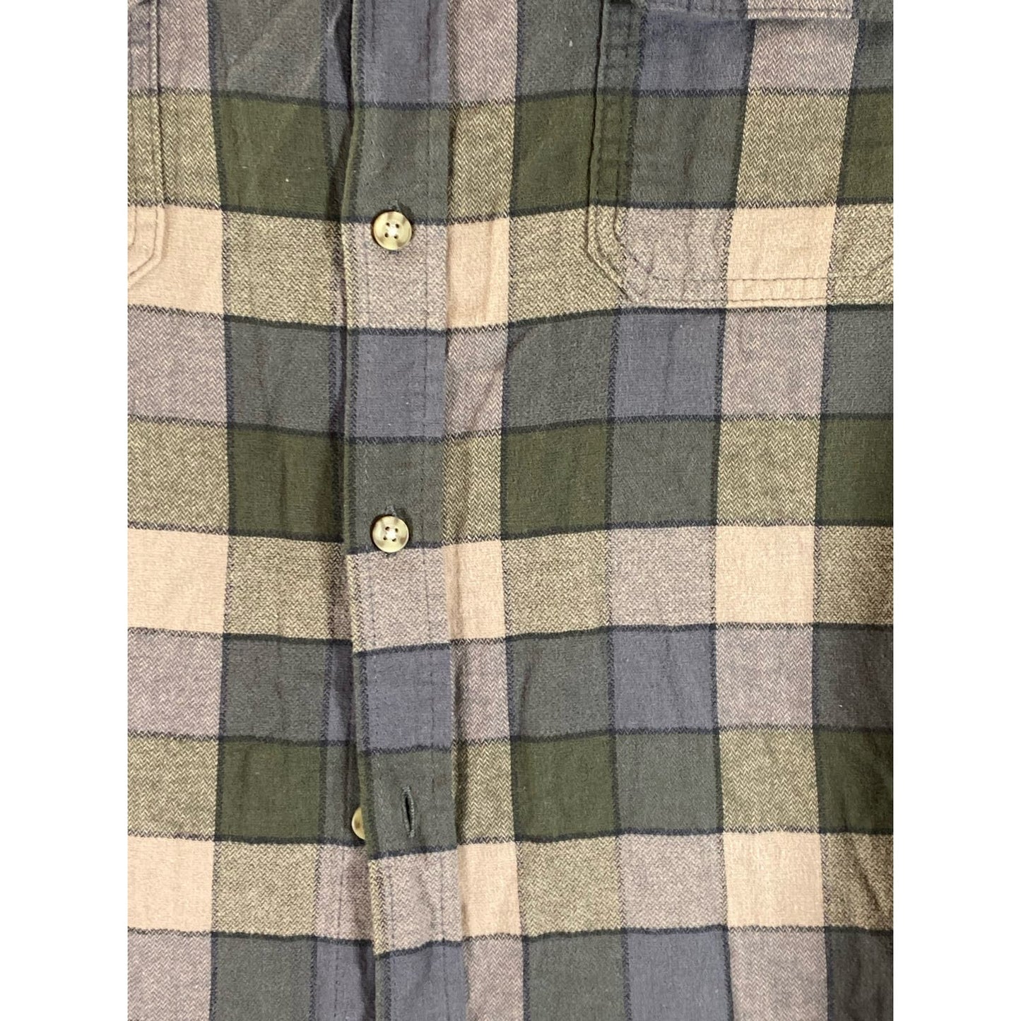 GOODFELLOW & CO Men's Green/Tan Plaid Standard-Fit Button-Up Shirt SZ M