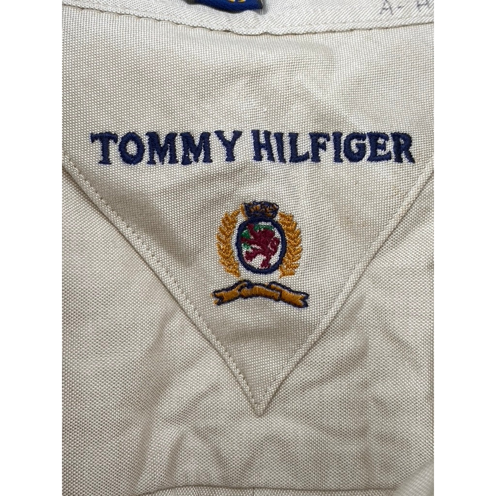 TOMMY HILFIGER Men's Beige Vintage Solid Button-Up Long Sleeve Shirt SZ 17 1/2