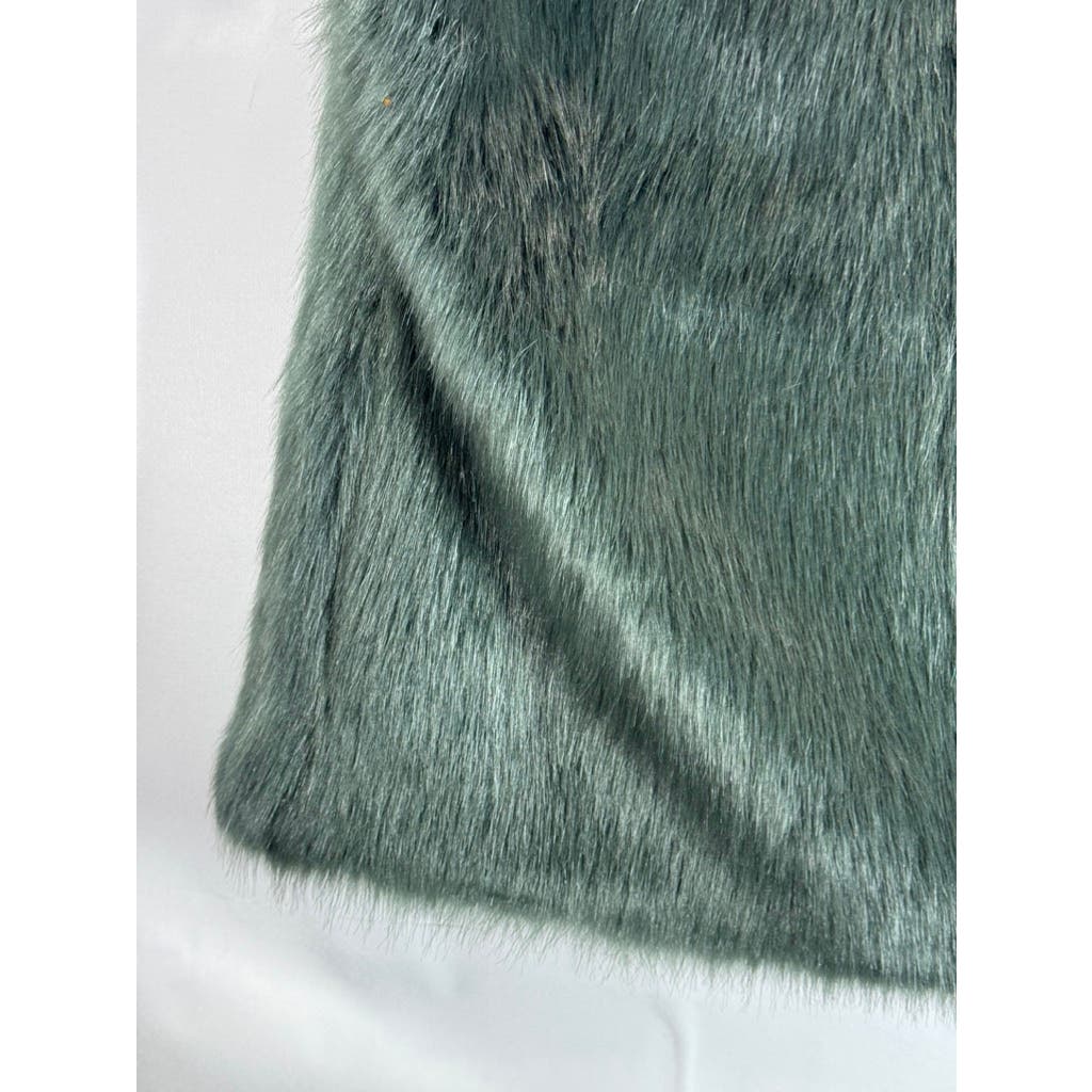 LAUNDRY By DESIGN Women's Green Faux Fur Straight Cut Open-Front Vest SZ M