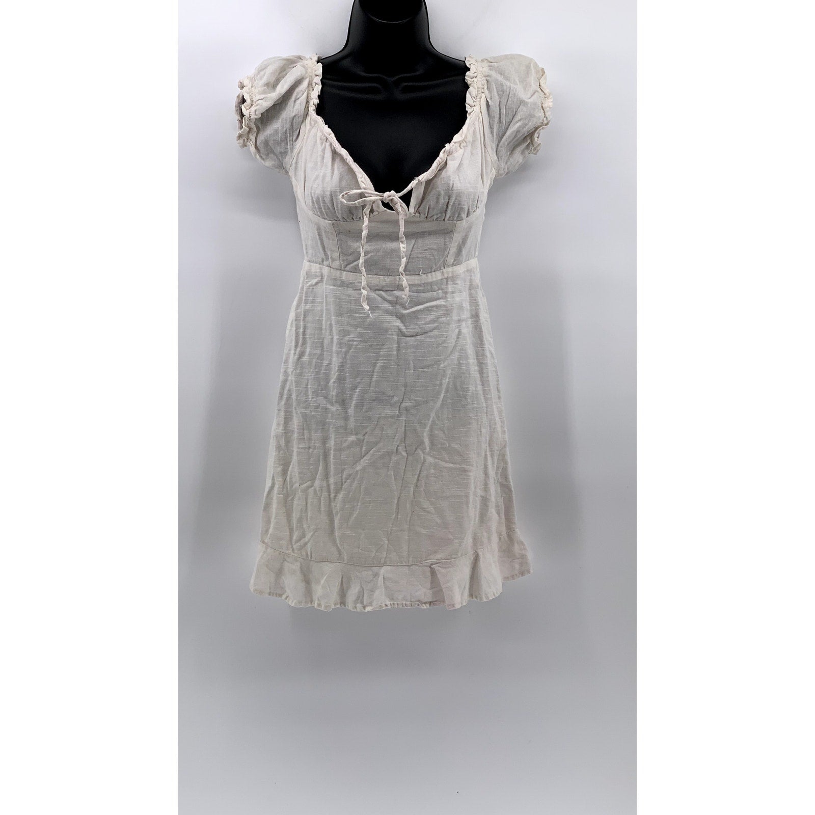 URBAN OUTFITTERS Women's Off-White Short Puff Sleeve A-Line Mini Dress SZ XS