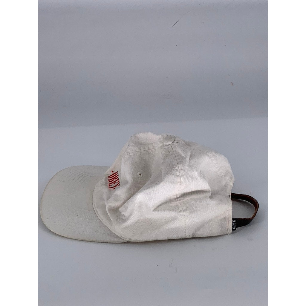 OBEY Men's White-Red Embroidered Logo Adjustable Hat SZ OS