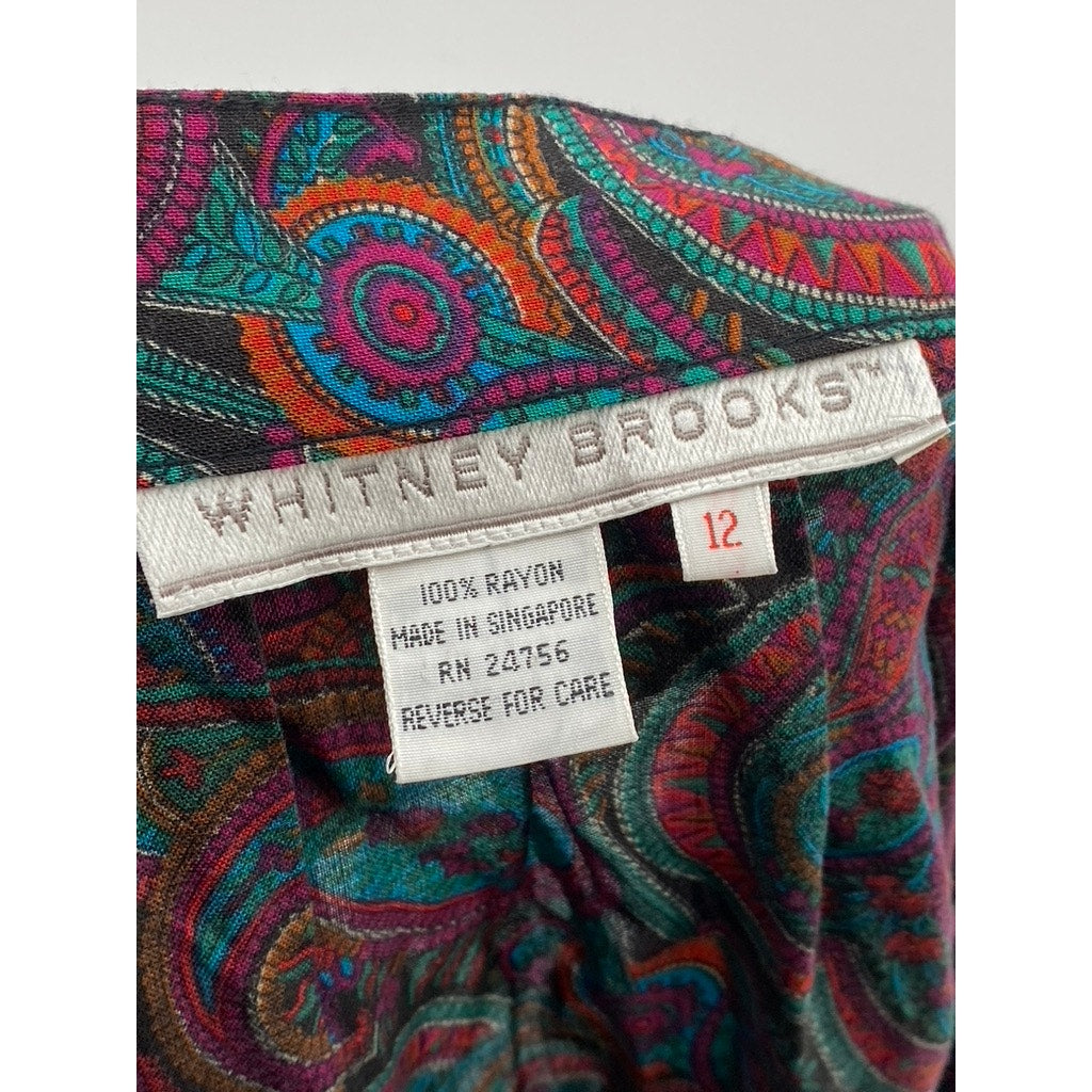 WHITNEY BROOKS Women’s Multicolor Paisley Print  Pleated A-Line Skirt SZ 12