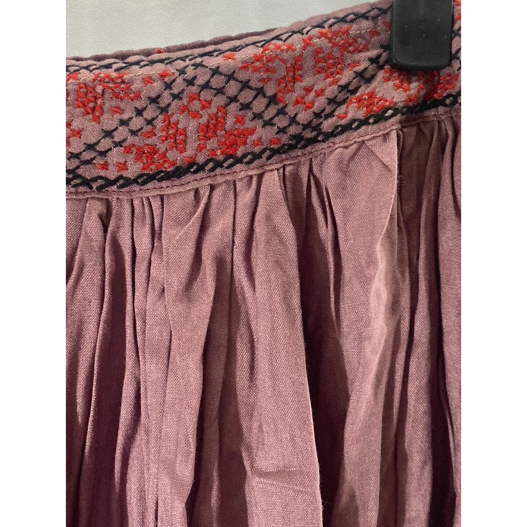 UNBRANDED Women's Rusty Pink Embroidered Side-Button Harem Pant SZ M