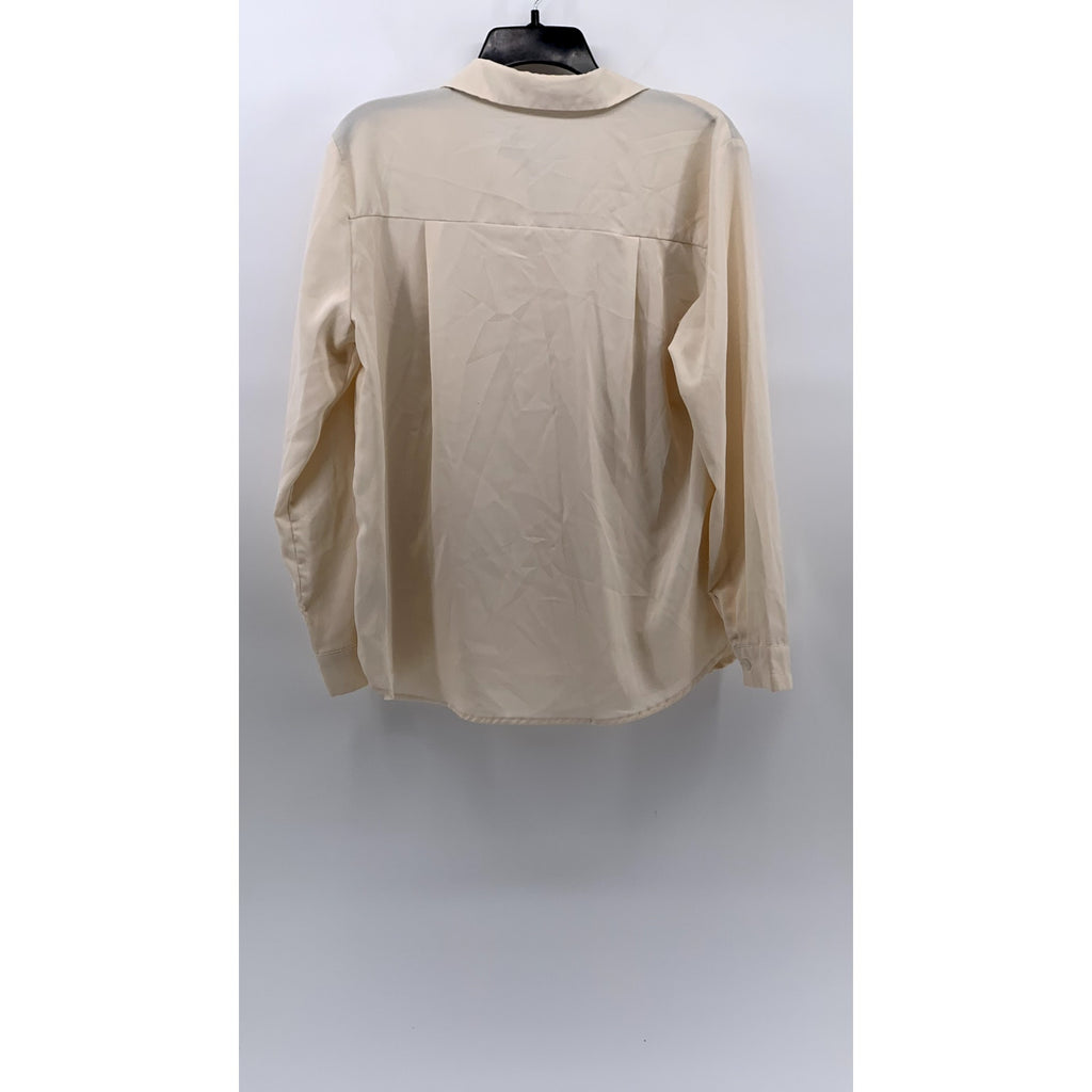 09WOMEN Women's Beige Regular-Fit Long Sleeve Button-Up Top SZ M