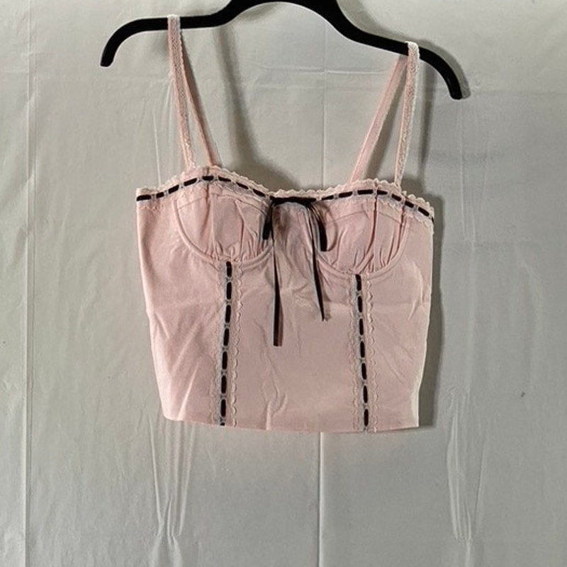 BEVERLY AND BECK Women's Light Pink Bustier Ribbon Bow Cropped Tank Top SZ S