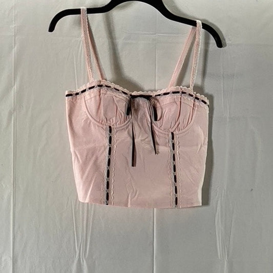 BEVERLY AND BECK Women's Light Pink Bustier Ribbon Bow Cropped Tank Top SZ S