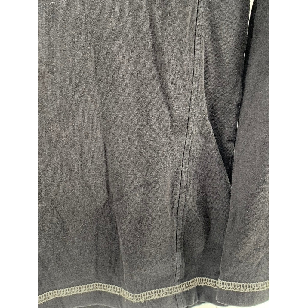 QUICKSILVER Boys' Washed Black Crewneck Patch Logo Long Sleeve T-Shirt SZ 14