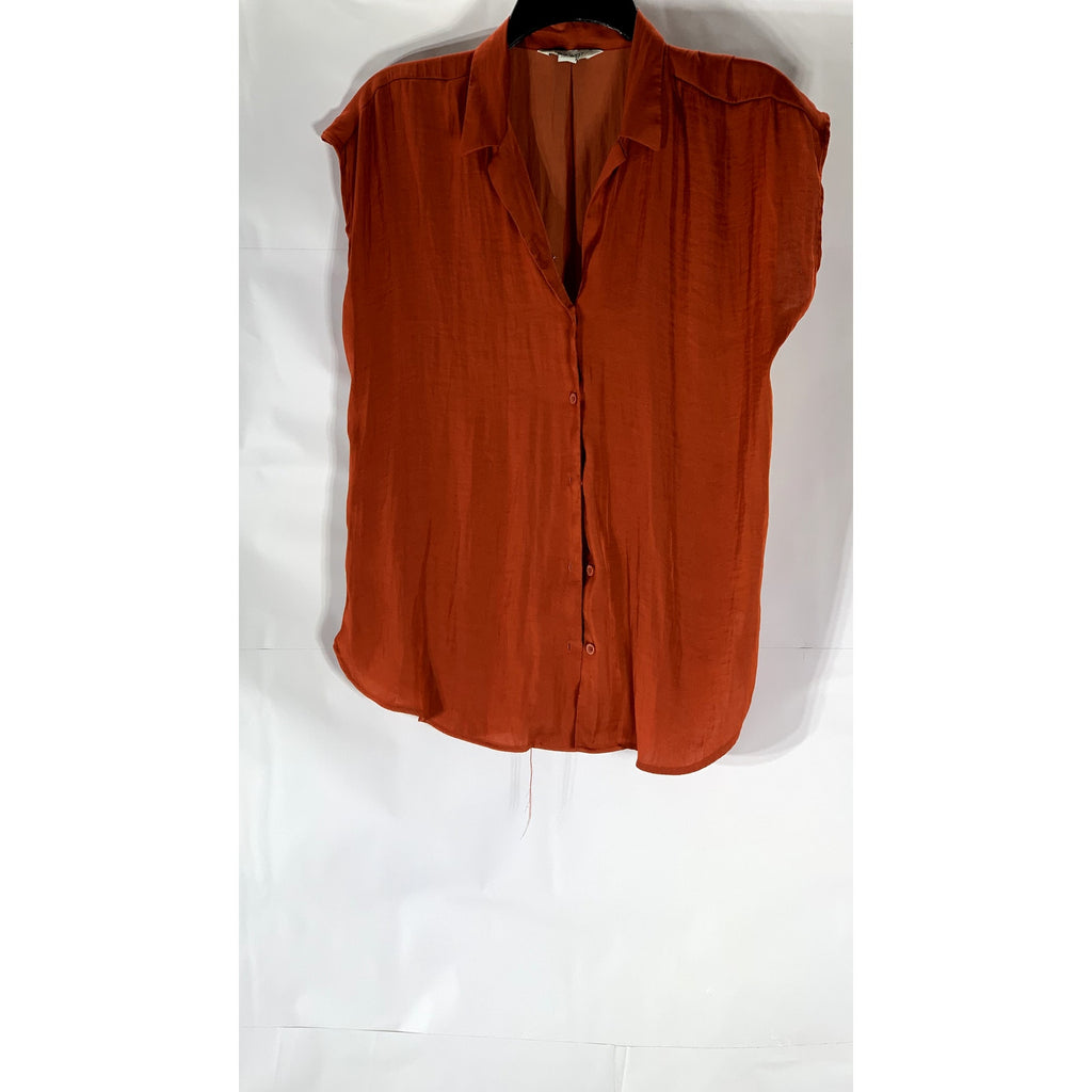 NINE WEST Women's Orange Relaxed Fit Sleeveless Button-Up Top SZ M