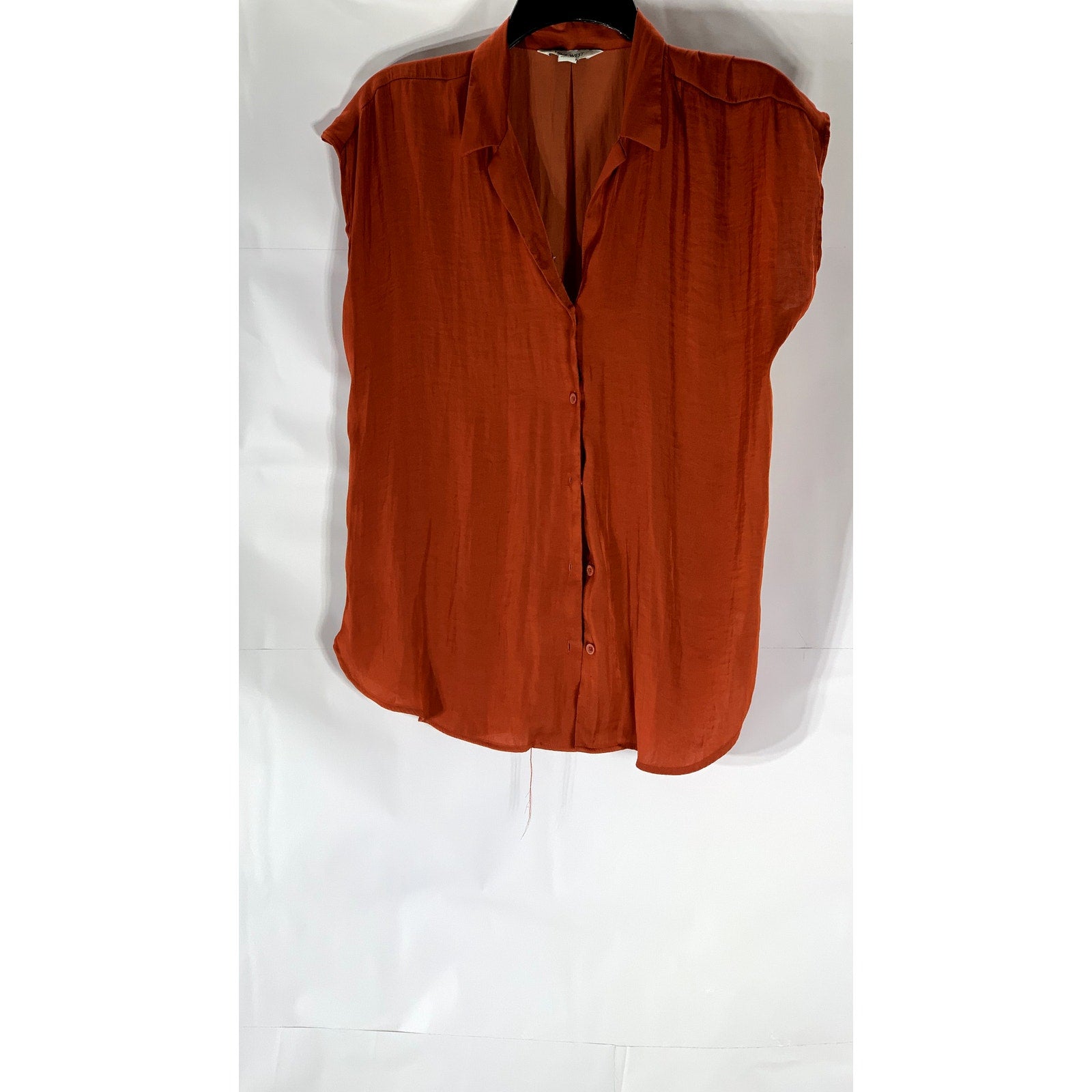 NINE WEST Women's Orange Relaxed Fit Sleeveless Button-Up Top SZ M