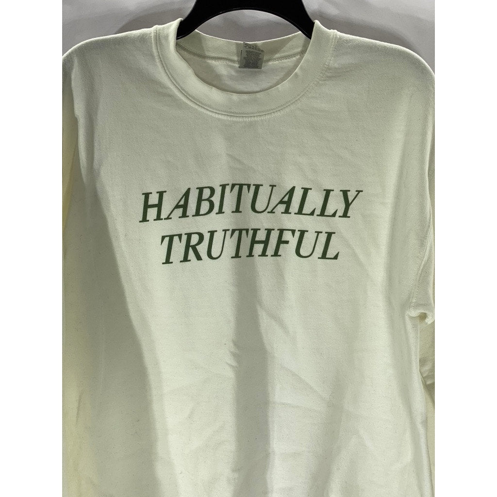 GILDAN UNISEX White Habitually Truthful Logo Crewneck Long Sleeve Sweatshirt SZM