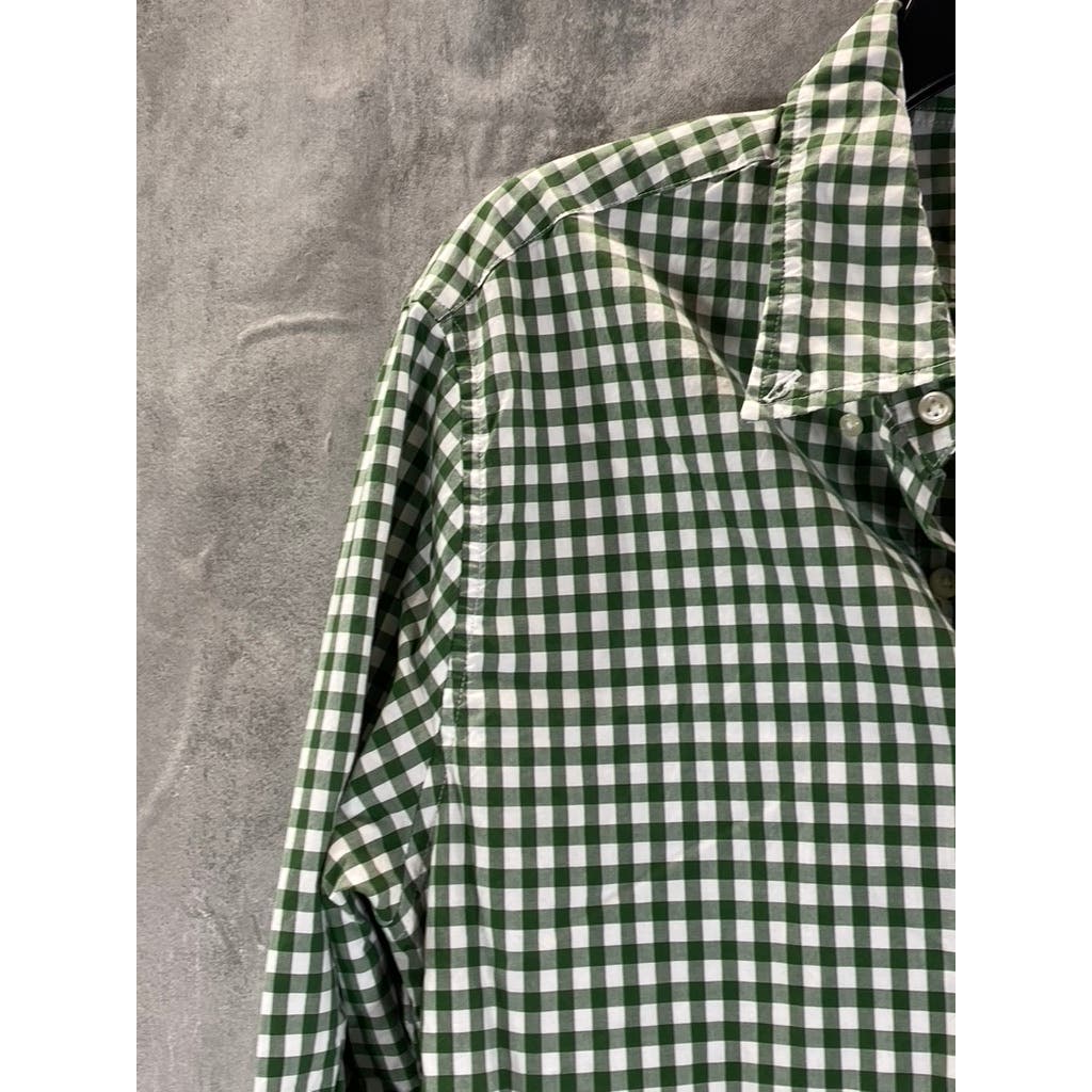 J.CREW Men's Green Gingham Secret Wash Cotton Slim-Fit Button-Up Shirt SZ M