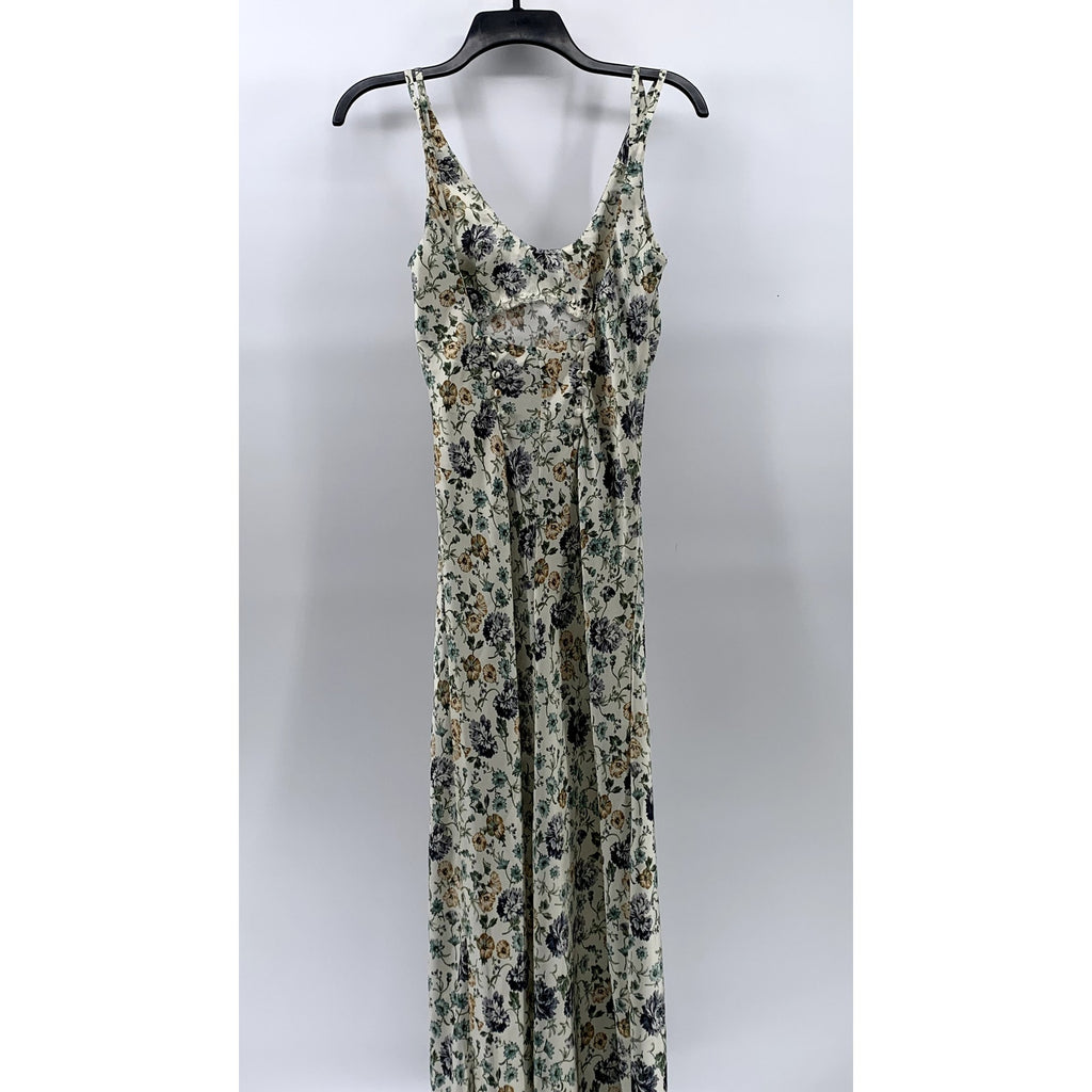 ZARA Women's White Floral Print Scoop-Neck Back-Button Detail Maxi Dress SZ S