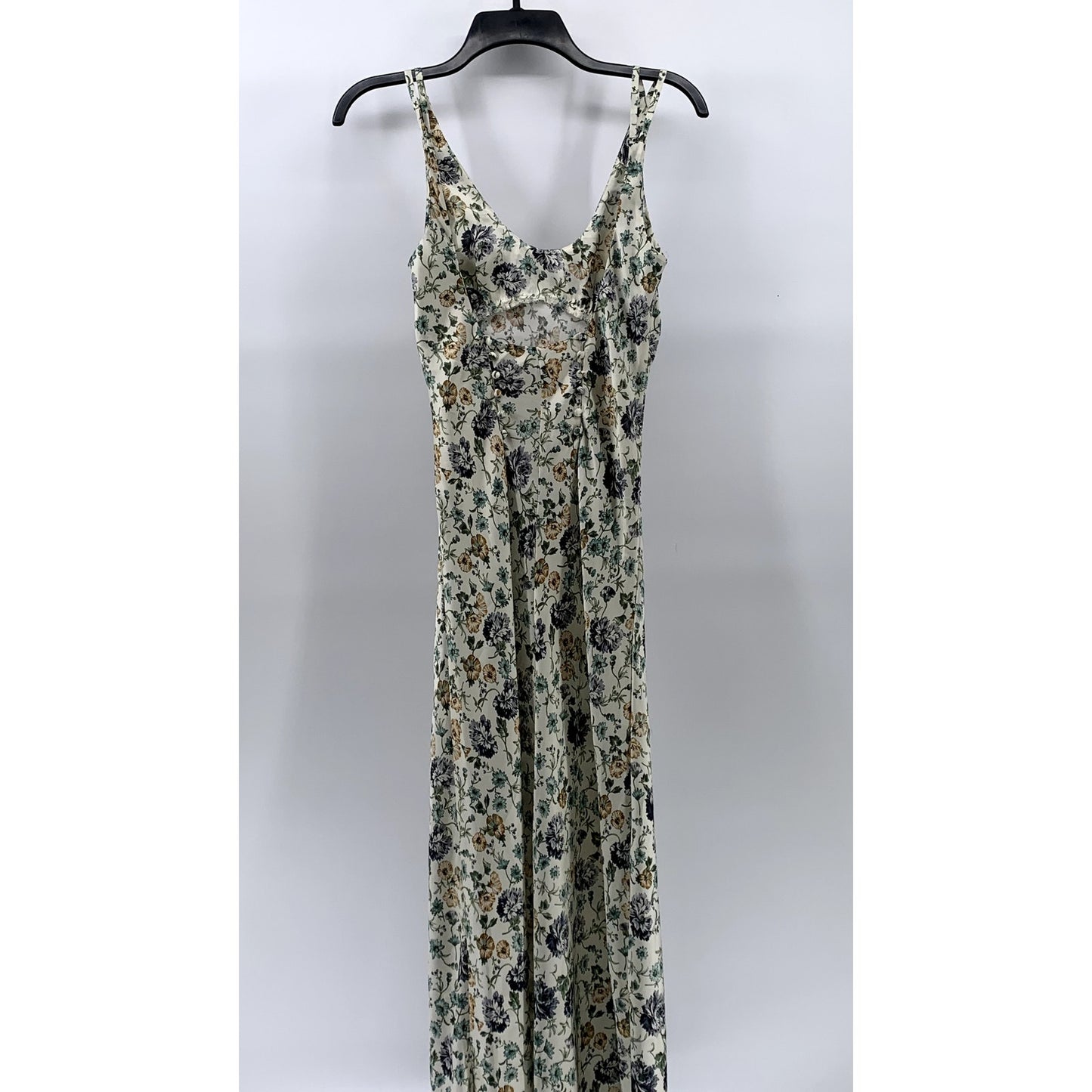 ZARA Women's White Floral Print Scoop-Neck Back-Button Detail Maxi Dress SZ S