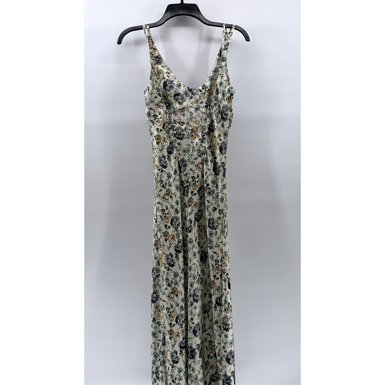 ZARA Women's White Floral Print Scoop-Neck Back-Button Detail Maxi Dress SZ S