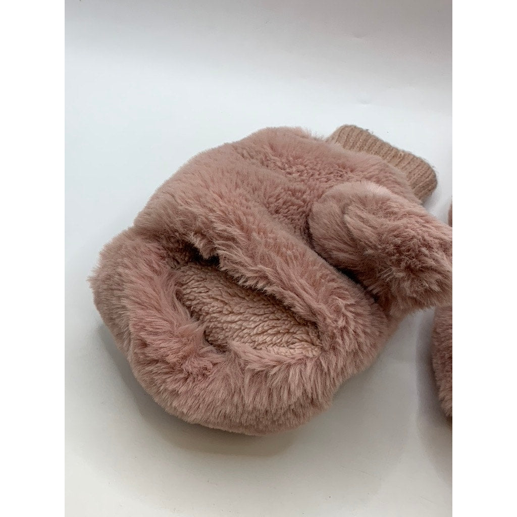 C.C. Women's Pink Faux Fur Mittens SZ OS