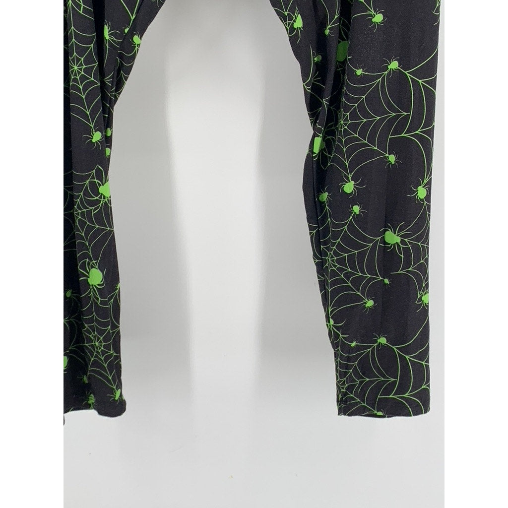 FABULEGS Women's Black-Green Spider-Web Print Leggings SZ XXL