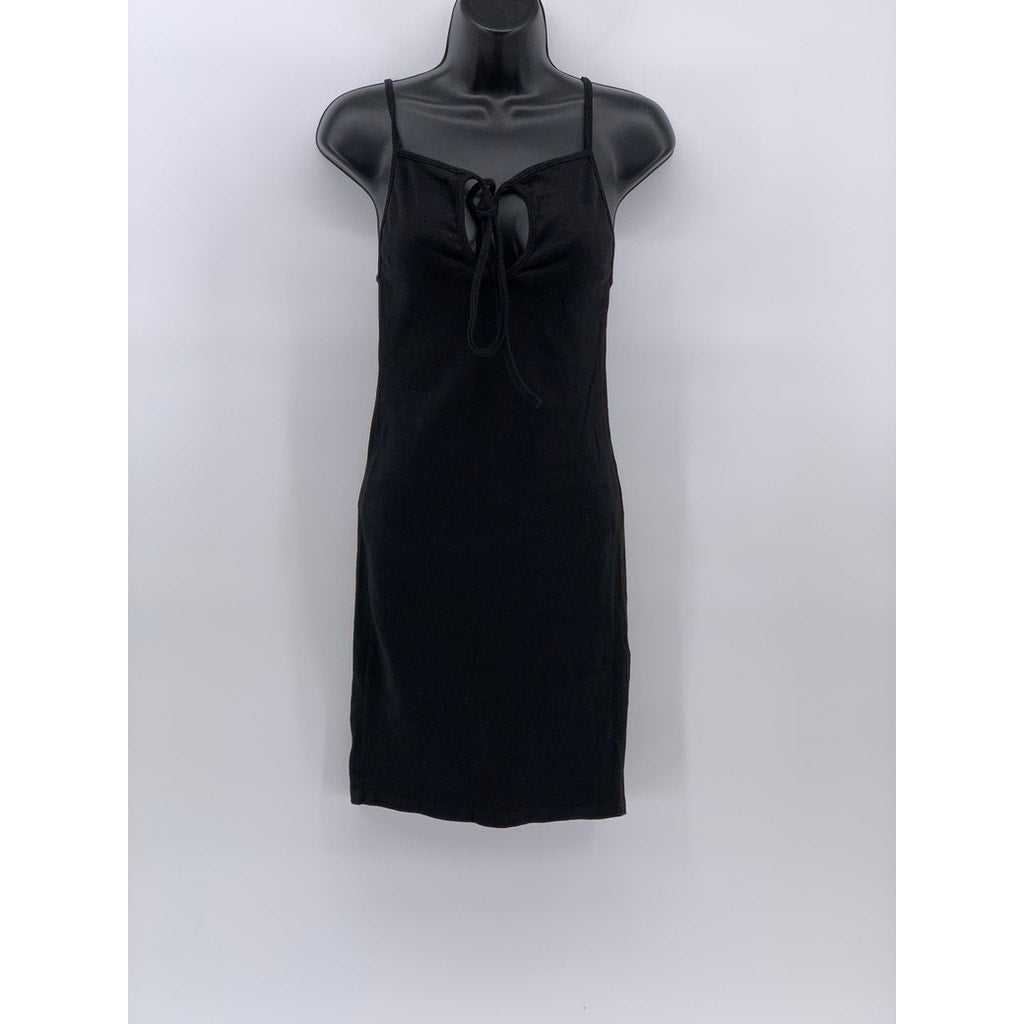 ZARA Women's Black Cutout Tie-Front Spaghetti Strap Casual Knee Length Dress SZM
