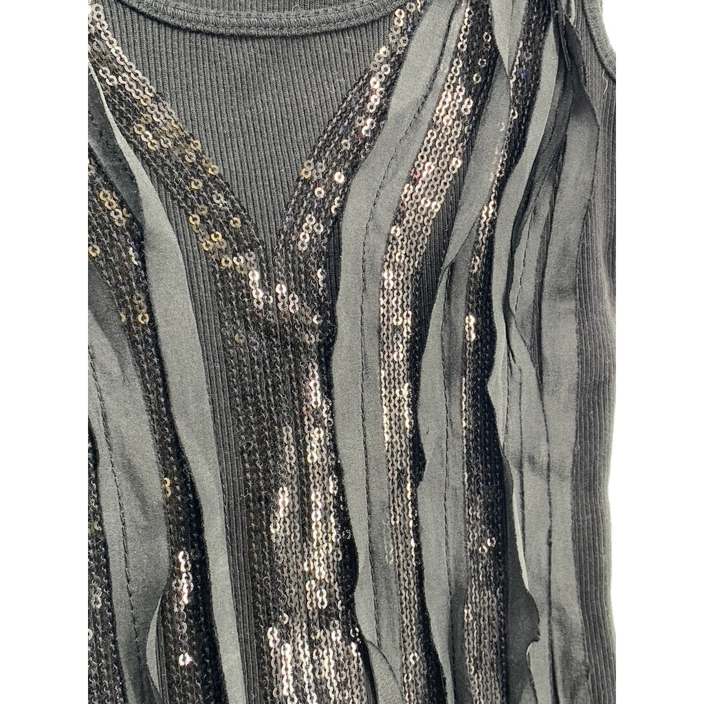 EXPRESS Women's Black Ruffle-Sequin Tank Top SZ 2XS