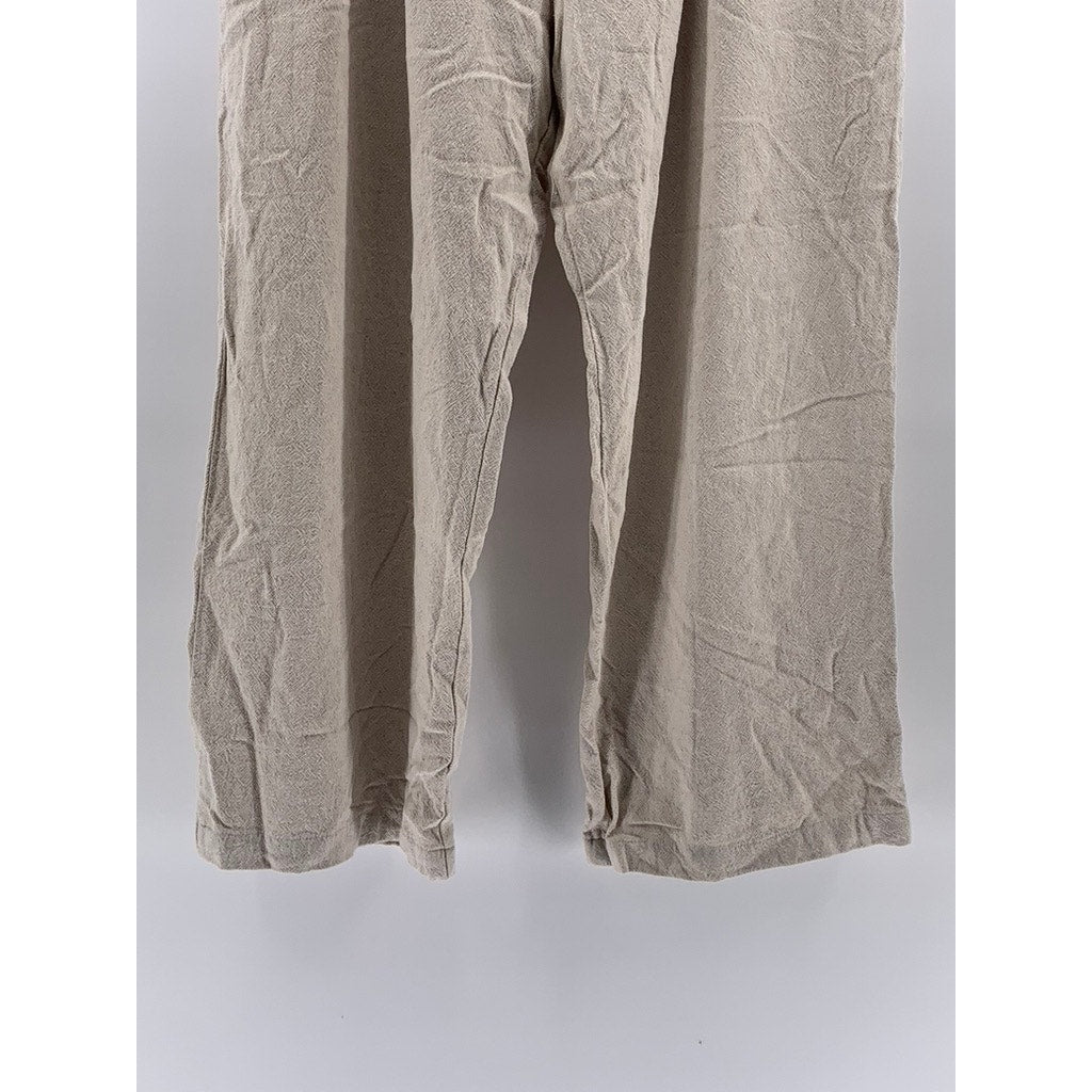 ASOS DESIGN Women's Beige Linen-Blend Pleated Wide-Leg High-Rise Pant SZ 10