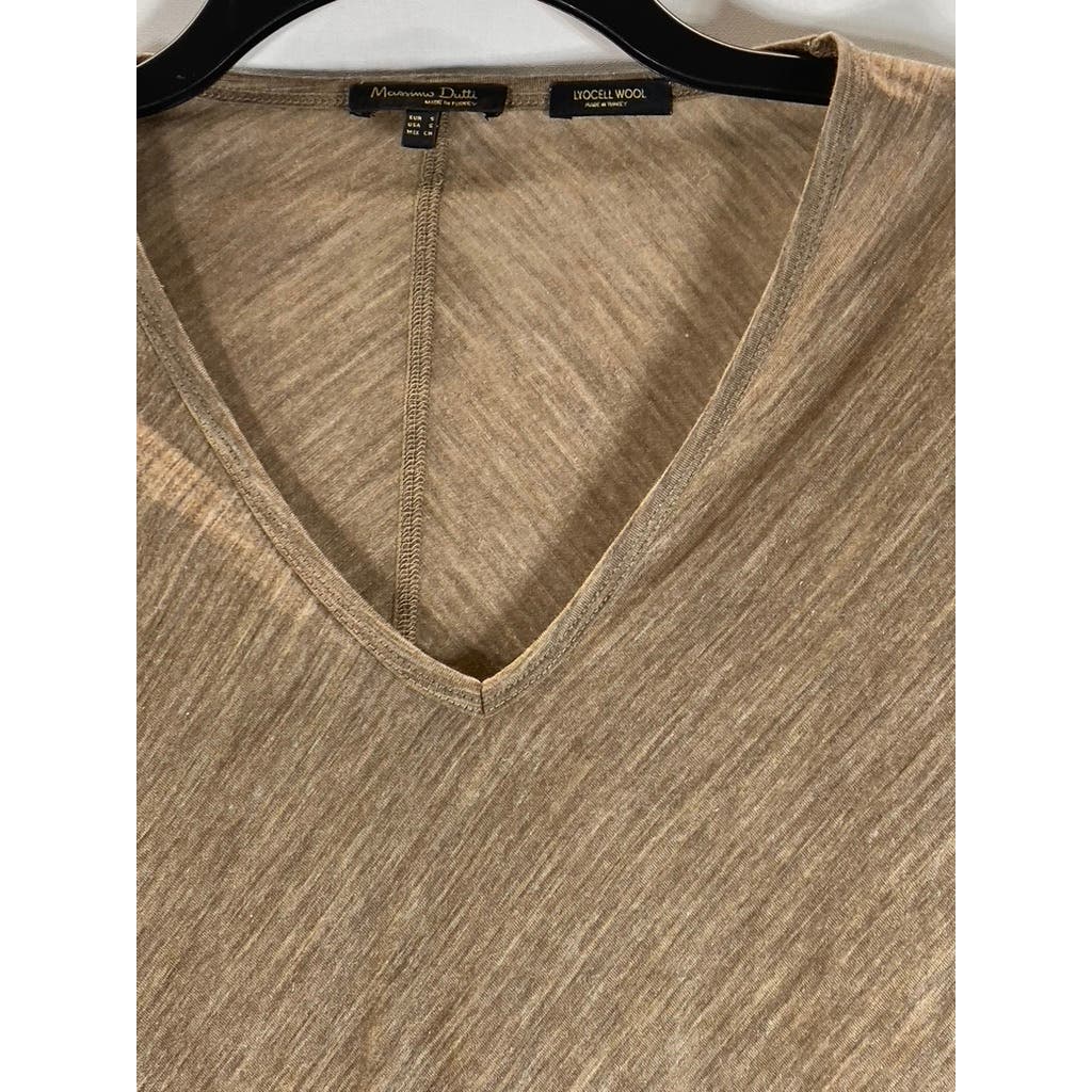 MASSIMO DUTTI Women's Tan V-Neck Long Sleeve Top SZ S