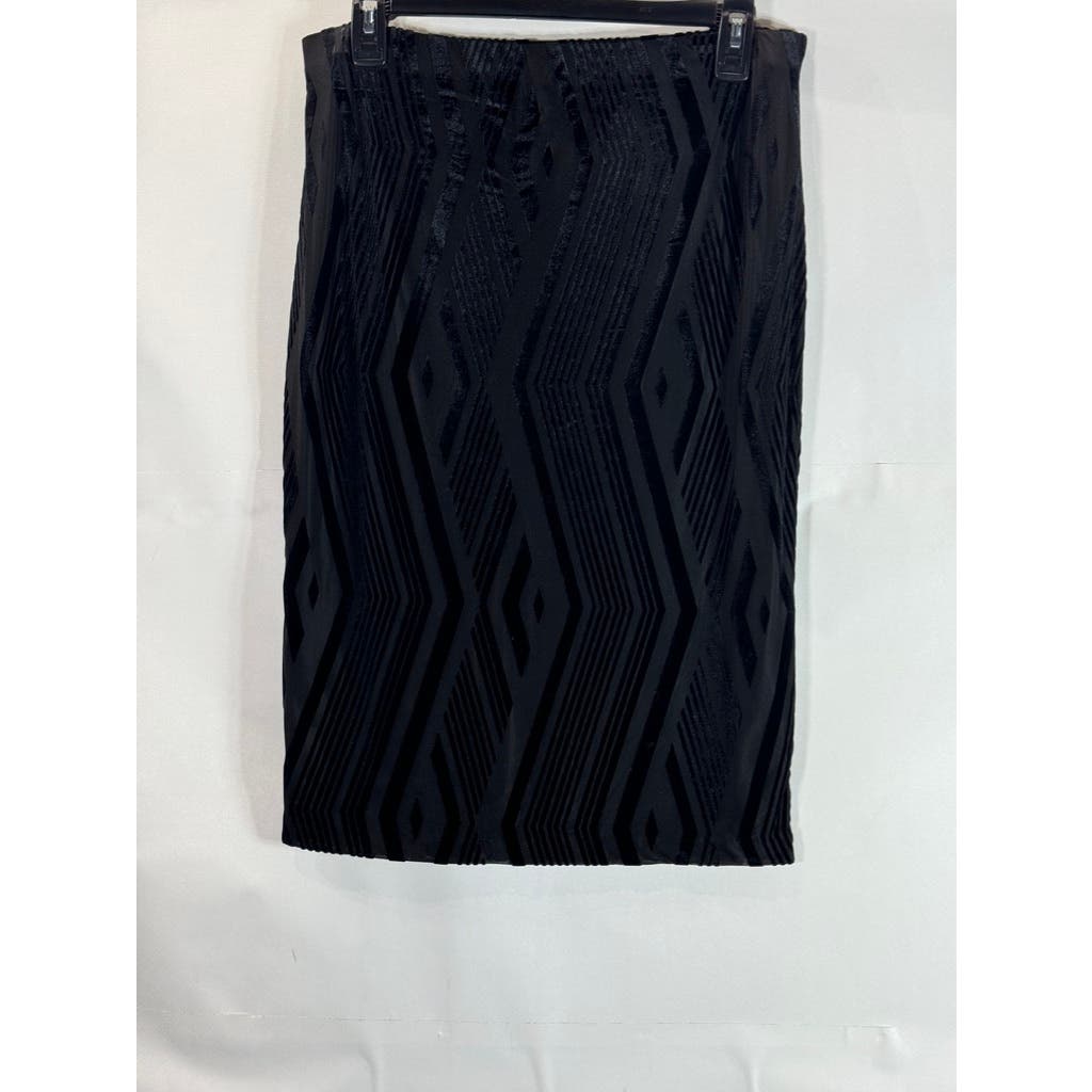 BAR III Women's Black Burnout Pencil Knee-Length Pull-On Skirt SZ XL