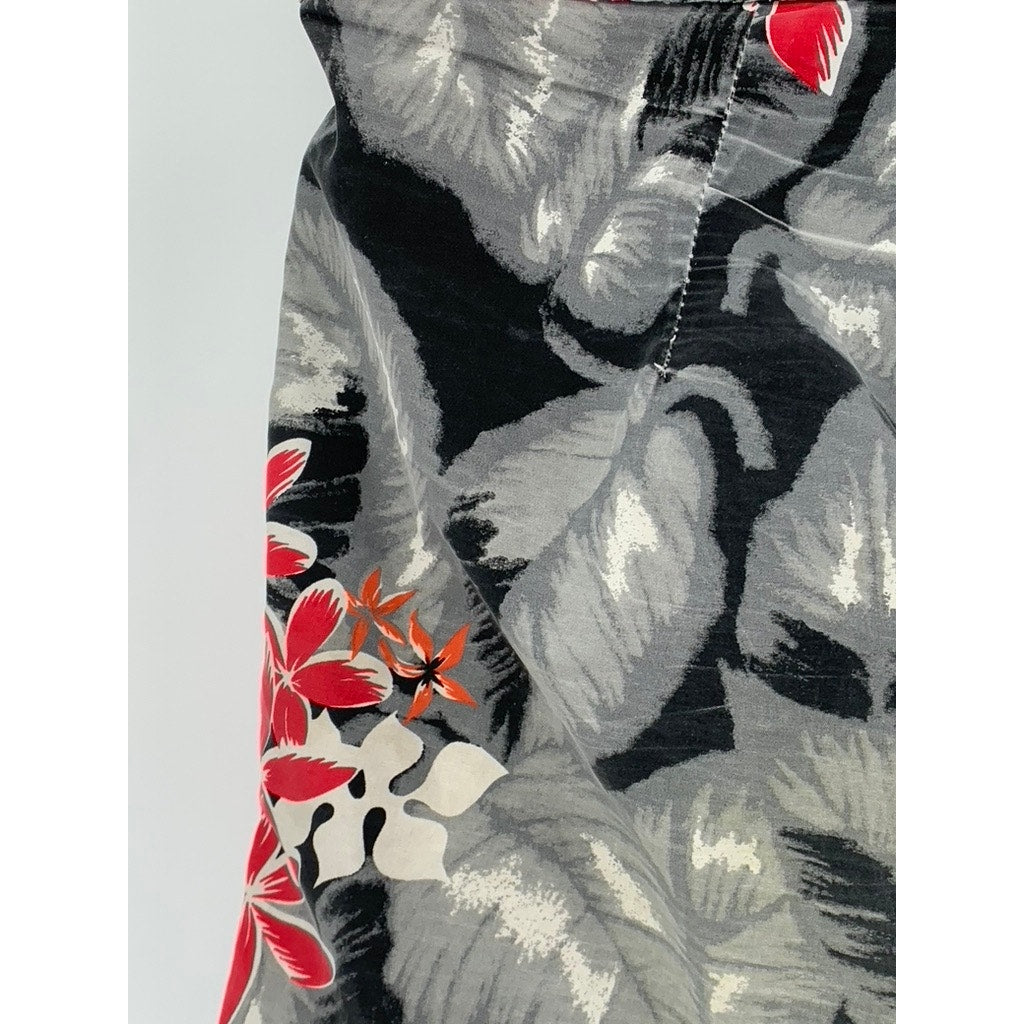 SOLITUDE Men's Hawaiian Tropical Floral Black/Red Grey Swim Board Shorts SZ 38