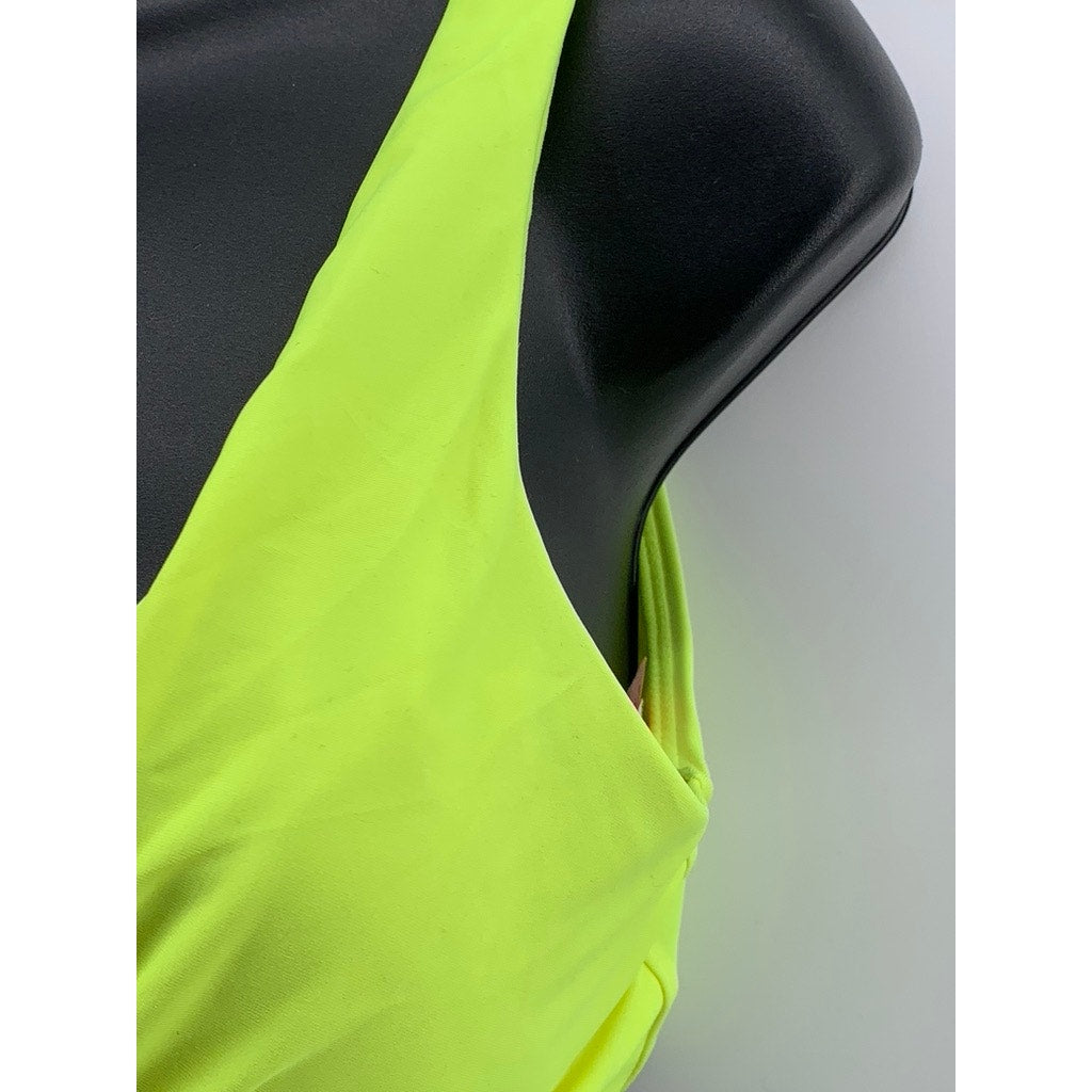 NO BOUNDARIES Women's Neon Green Button-Up Tie-Front Bikini Top SZ M