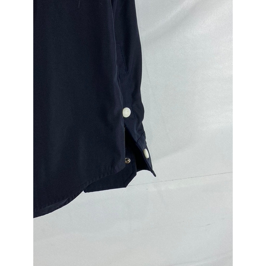 THOM BROWNE Men's Navy Stripe Armband Patch Button-Up Shirt Jacket SZ 1(S)