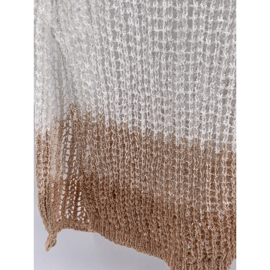 SHEIN Women's White-Brown Ombre Knit Scoop-Neck Knee Length Swim Coverup SZ 4