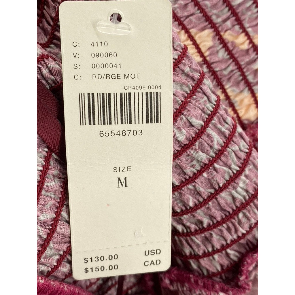 LOVE THE LABEL Women's Red Printed Ruffle One-Shoulder Smocked Top SZ M