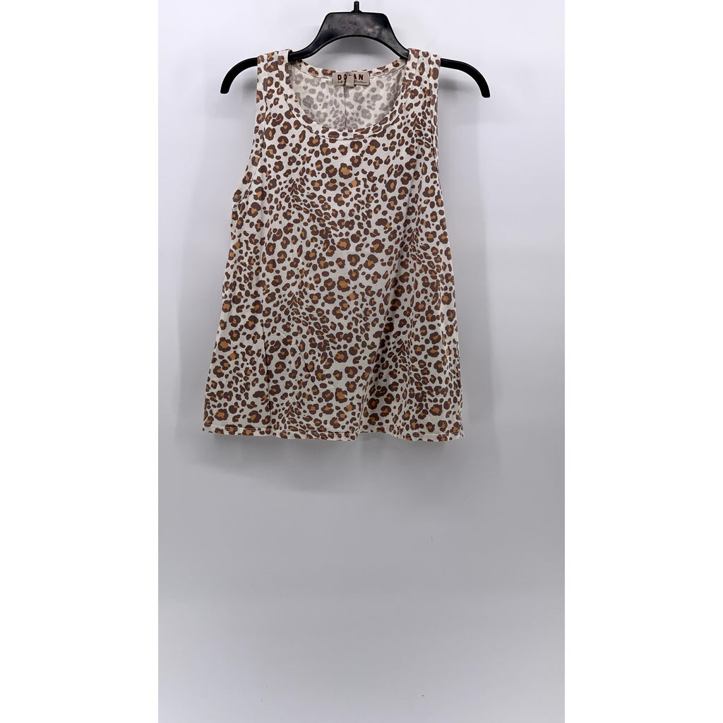 DOLAN Women's White-Brown Cheetah Print Scoop-Neck Sleeveless Top SZ M