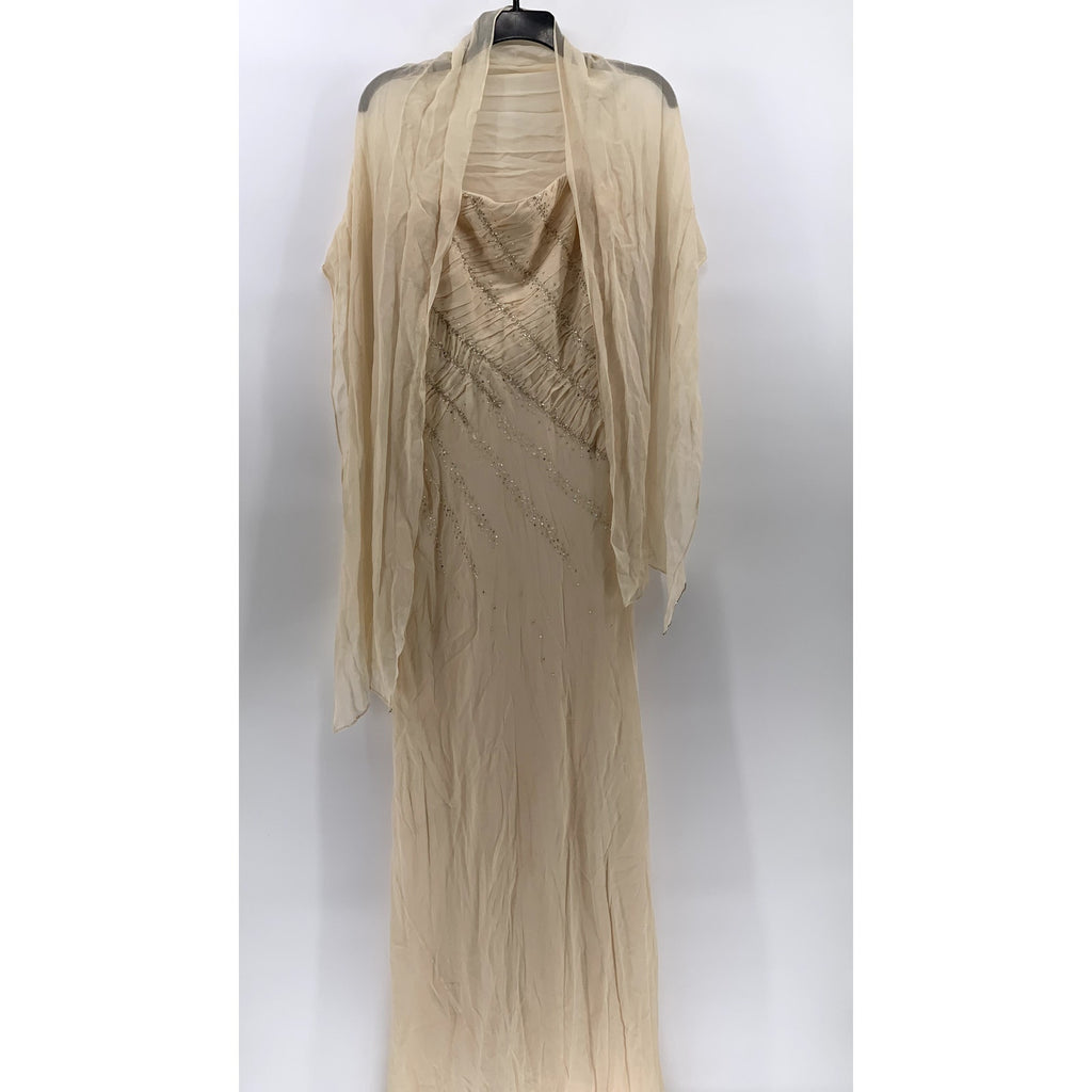 CHRISTYNE FORTI Women's Beige Rhinestone 2-Pc Gown SZ 12