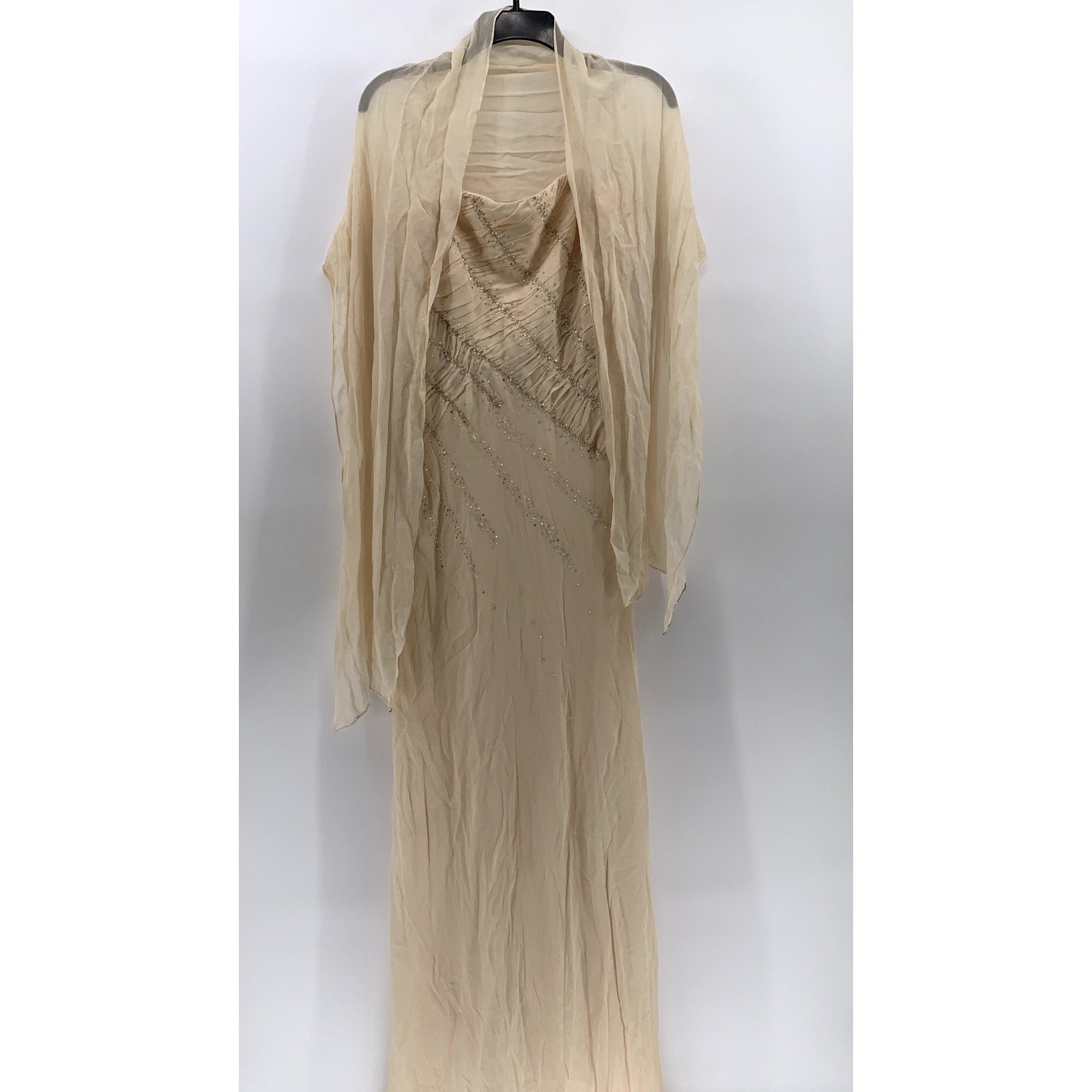 CHRISTYNE FORTI Women's Beige Rhinestone 2-Pc Gown SZ 12