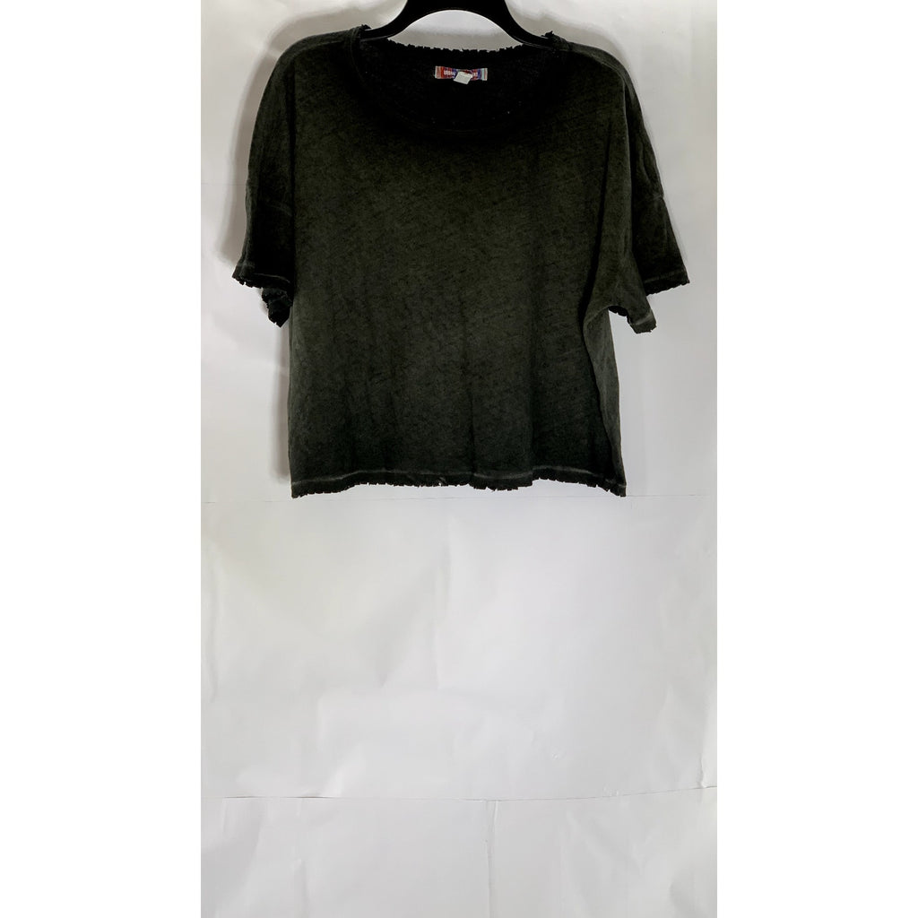 URBAN OUTFITTERS Women's Washed Black Distressed Crewneck Short Sleeve Top SZ L
