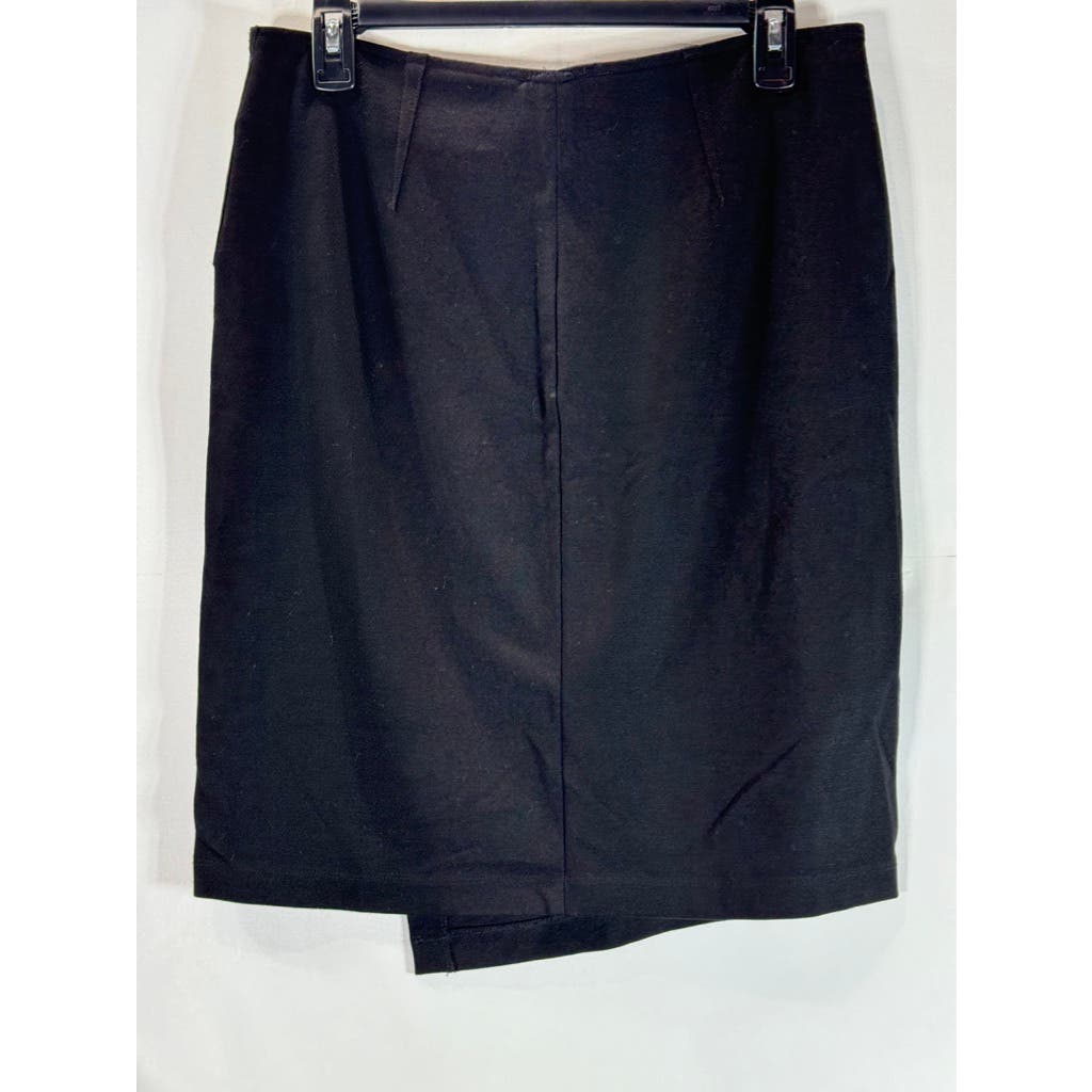 CABI Women's Black Solid Faux-Wrap Asymmetrical Hem Mini Skirt SZ 4