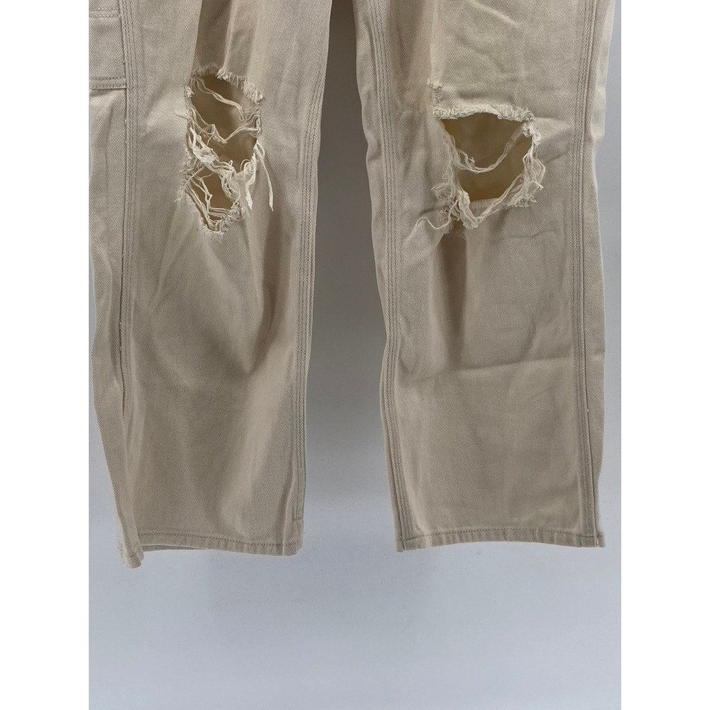 SIMPLE SOCIETY Women's Beige Denim Carpenter Raw-Hem Distressed Mom Jean SZ13/31