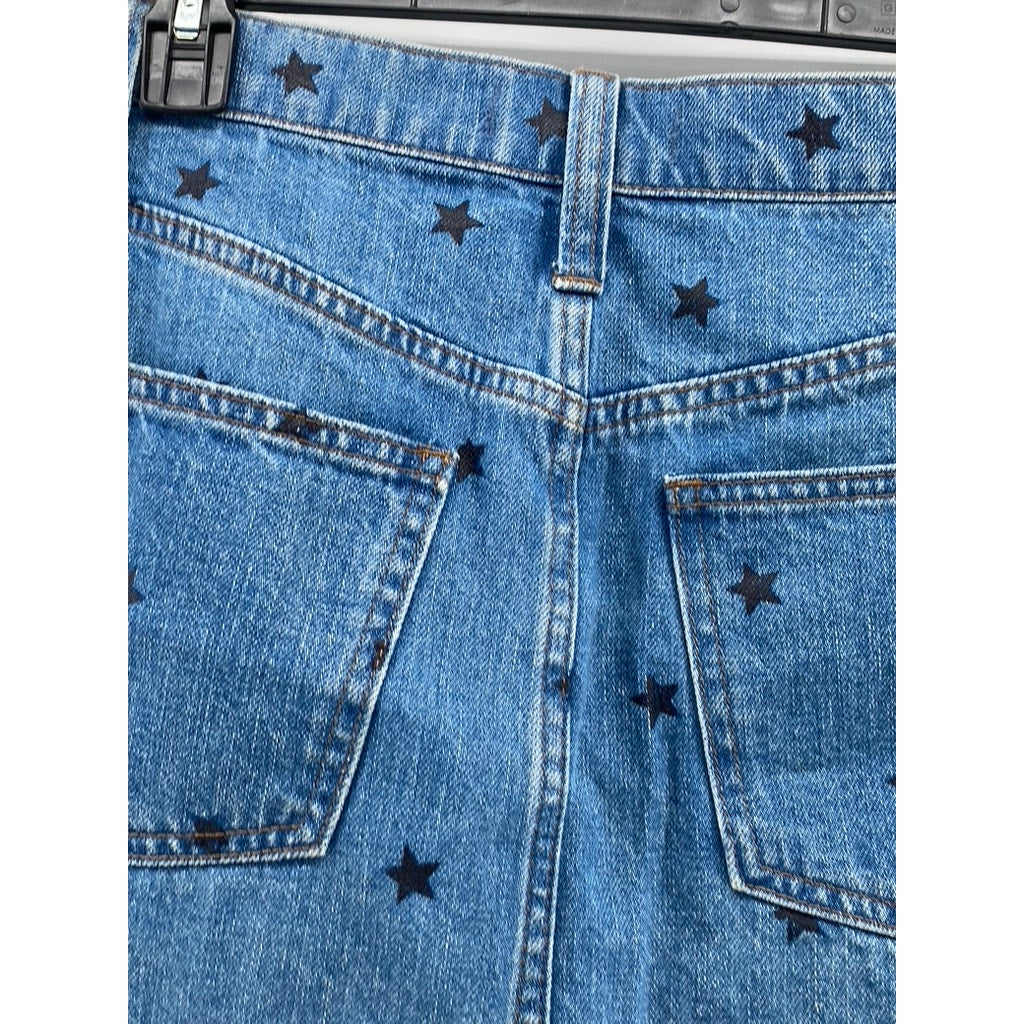 MADEWELL Women's Blue Rigid Denim Star Print Raw-Hem A-Line Mini Skirt SZ 25
