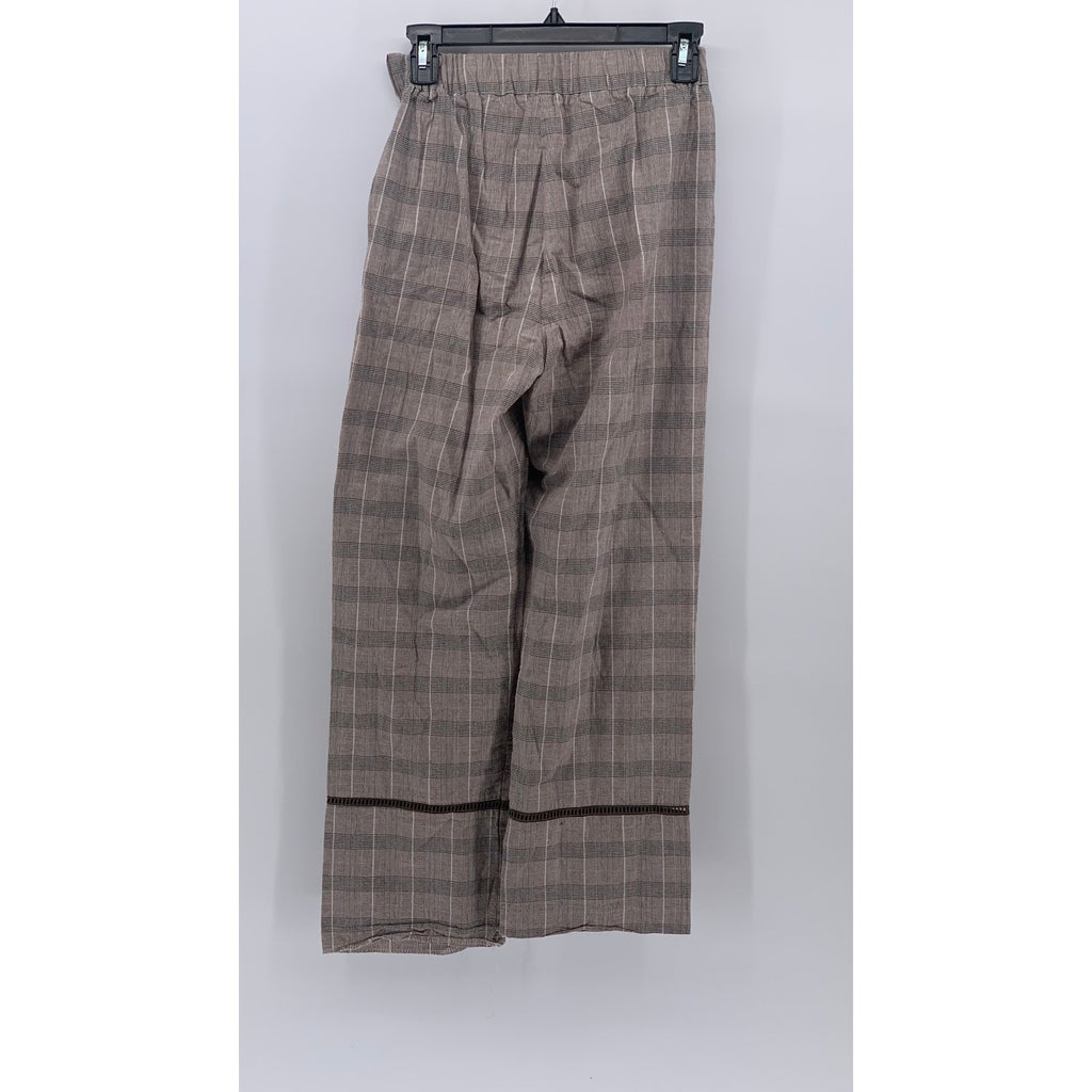 GROOVE Women's Brown Plaid Eyelet Trim Elastic Waist Pull-On Casual Pants SZ S