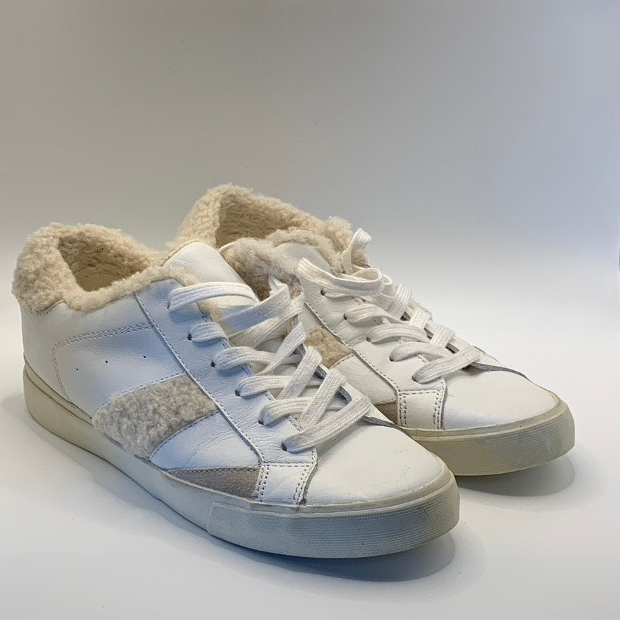 MARC FISHER LTD Women's White/Tan Mello Faux Sherpa Trim Lace-Up Sneakers SZ 8