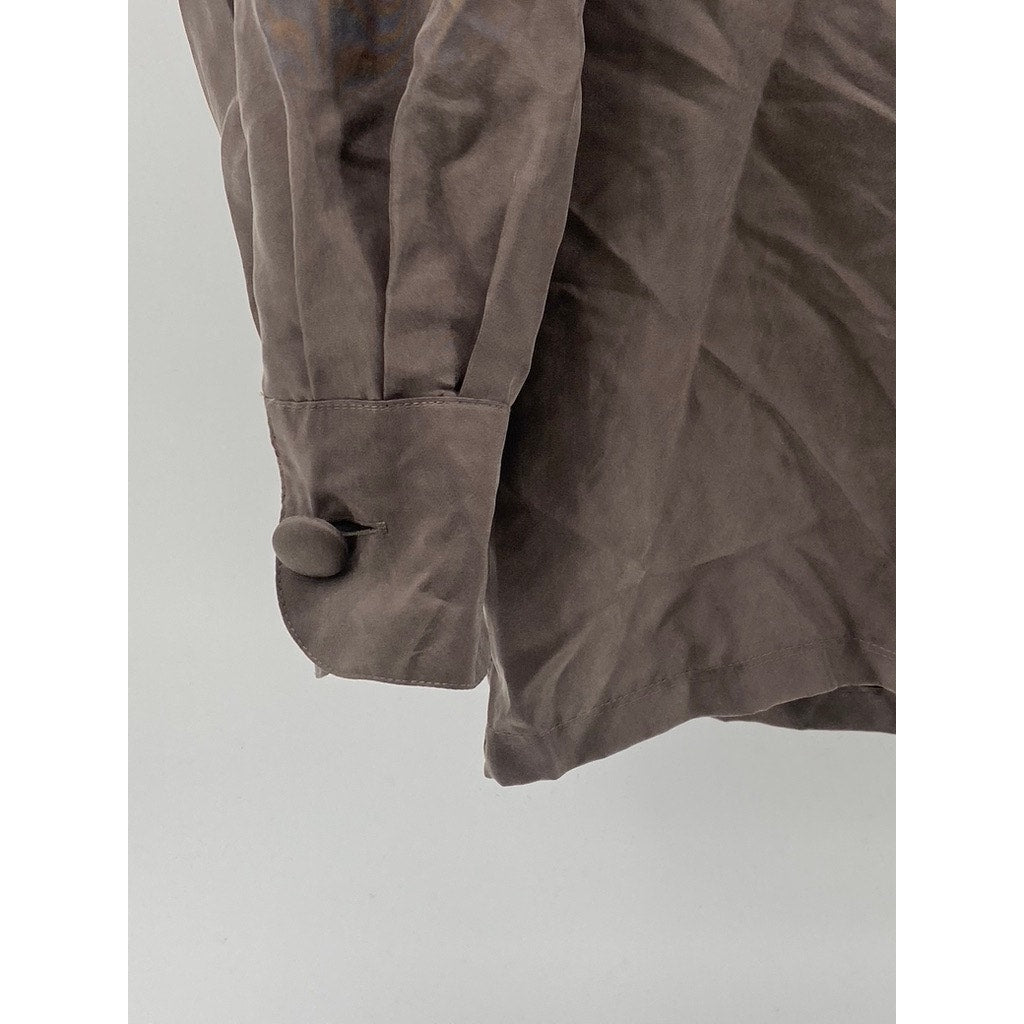 UNBRANDED Women's Brown Button-Up Collarless Long Sleeve Blouse SZ L
