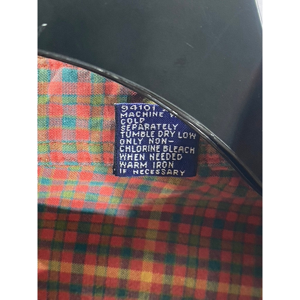 GAP Men’s 90’s Vintage Brown Check Regular-Fit Button-Up Long Sleeve Shirt SZ L